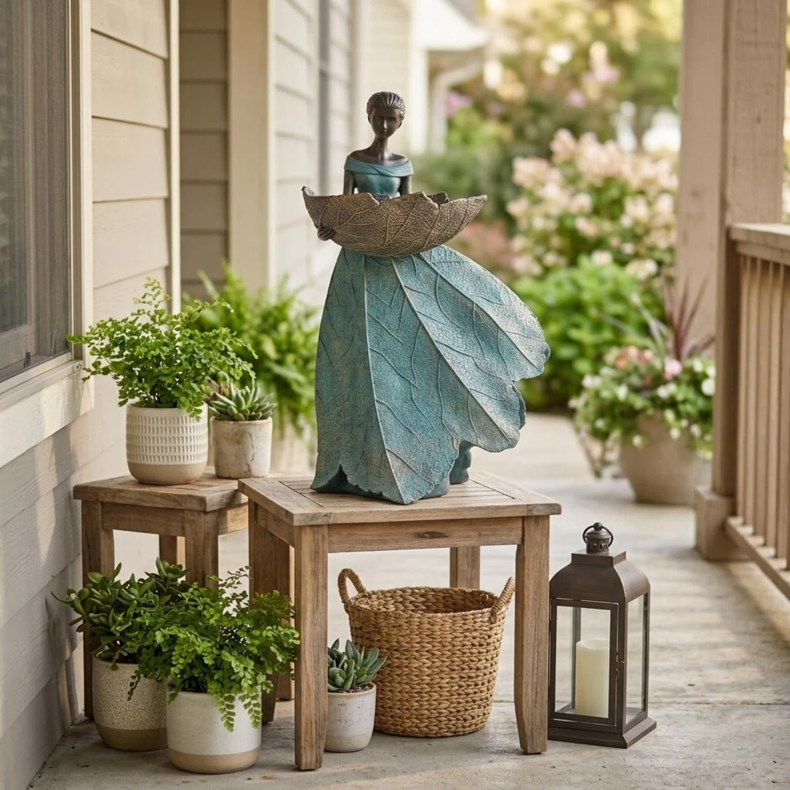 DiliComing Feengartenstatue, Vogelfutterstation – 30,5 cm, Feen-Statue für Heimdekoration, Kunstharz, Outdoor-Statuen für Gartendekoration, tolles Vogelfutterhaus, Gartengeschenk für Frauen, 30,5 x