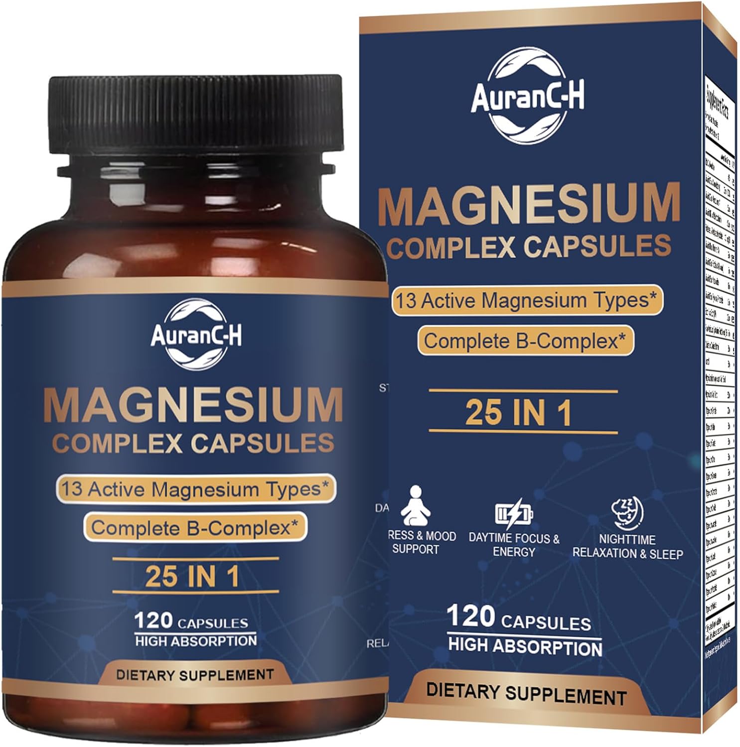 Magnesium Glycinate Complex 1000mg, 25 in 1 Magnesium Supplement with Glycinate Citrate Malate Oxide Taurate Aspartate Orotate Magnesiuum Relaxation,Muscle,Heart Support, Vegan 120 Capsules