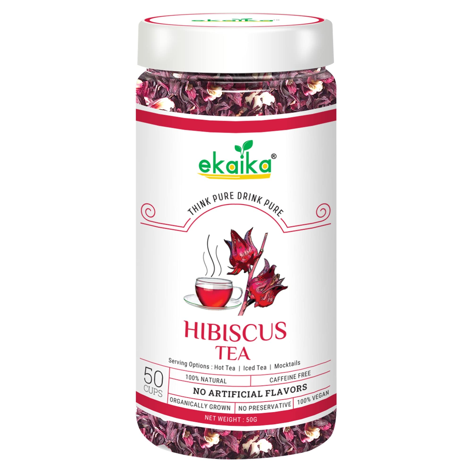 Hibiscus Tea 50g | 50 Cups | Controls Blood Pressure & Sugar Levels | Promotes Liver Health, Digestion & Weight Loss | Organic Roselle Flowers Infusion | Ice Tea | Mocktails