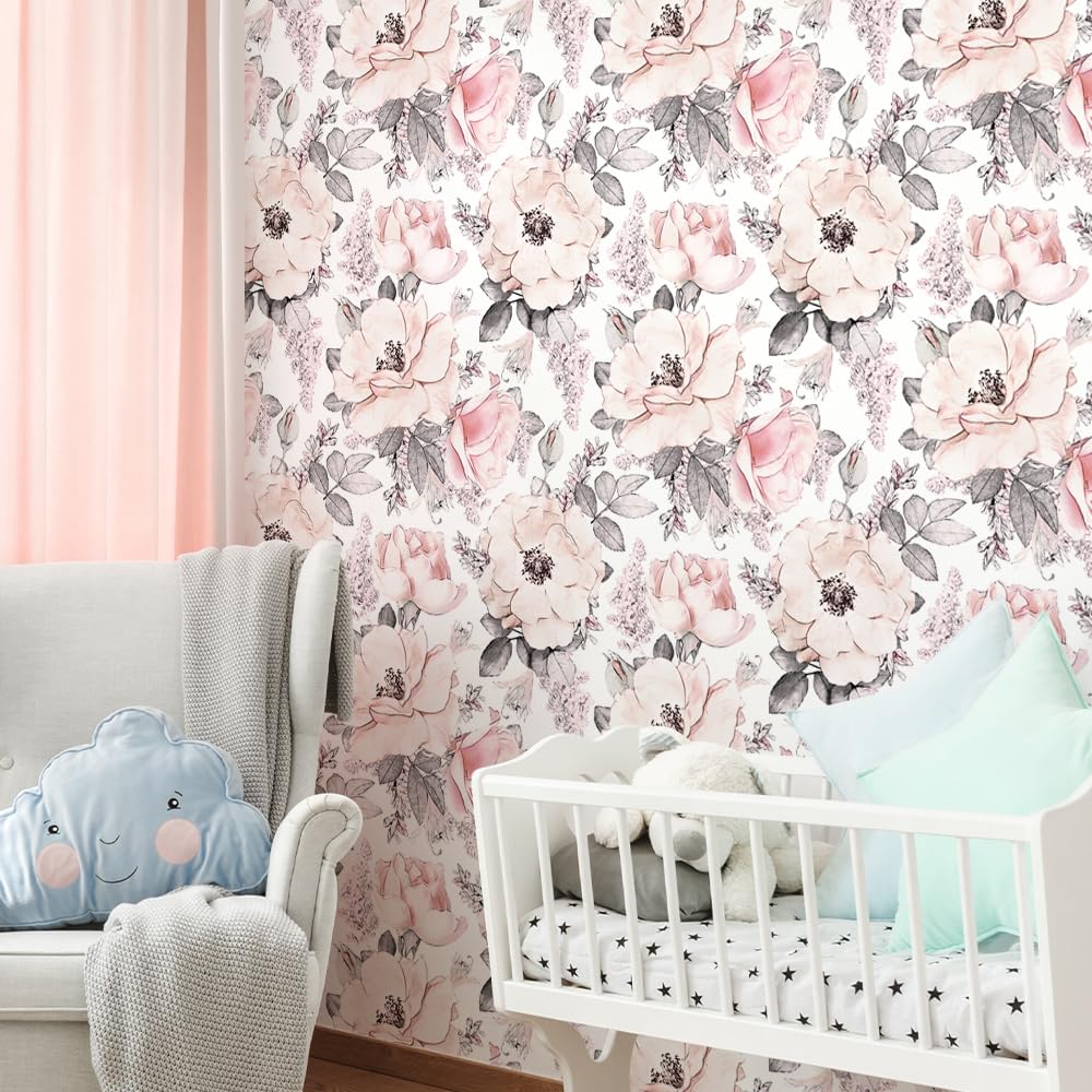 Peel & Stick Floral Wallpaper - Vintage Watercolor Peony Self-Adhesive Removable Vinyl