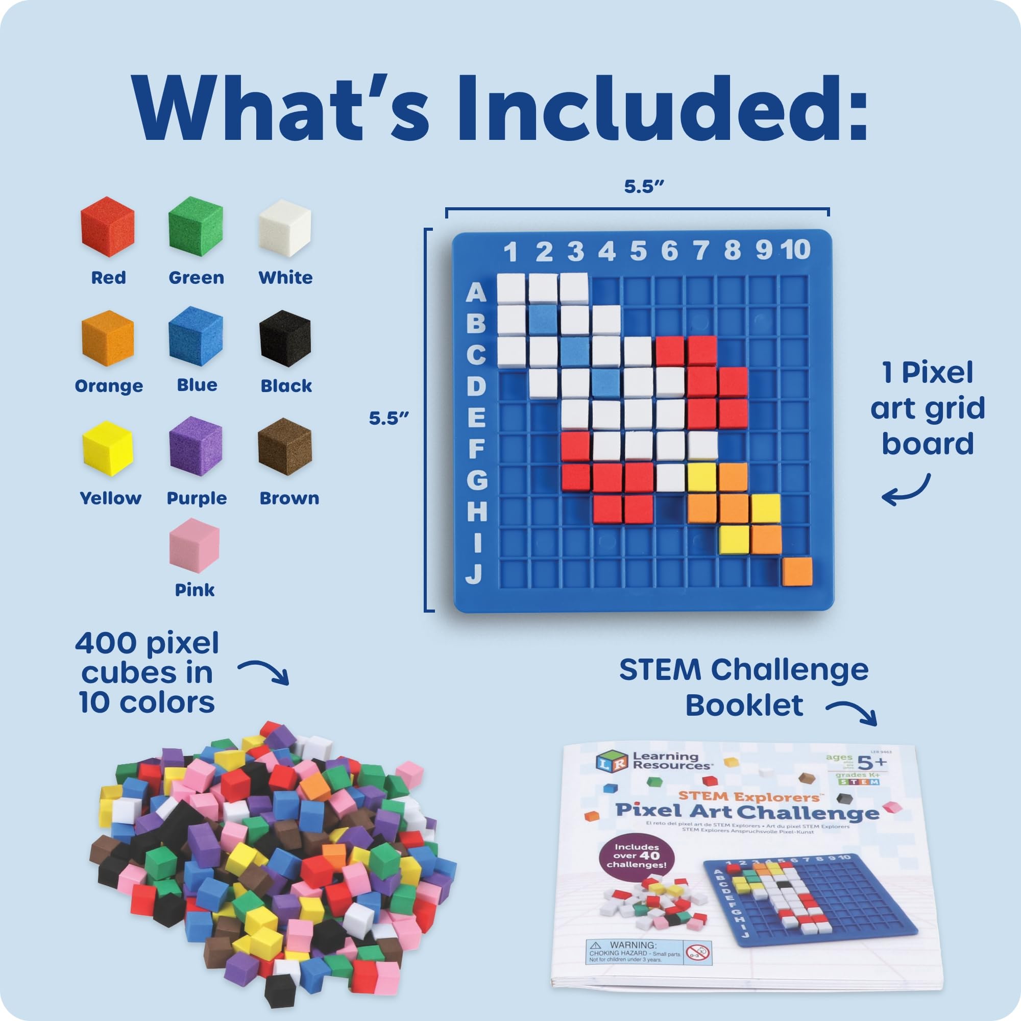 Learning Resources Pikselowa Sztuka STEM Explorers, 402 Elementy, Od 5 Lat, Zabawki dla Dzieci, Podstawy Kodowania, Zajęcia Szkolne