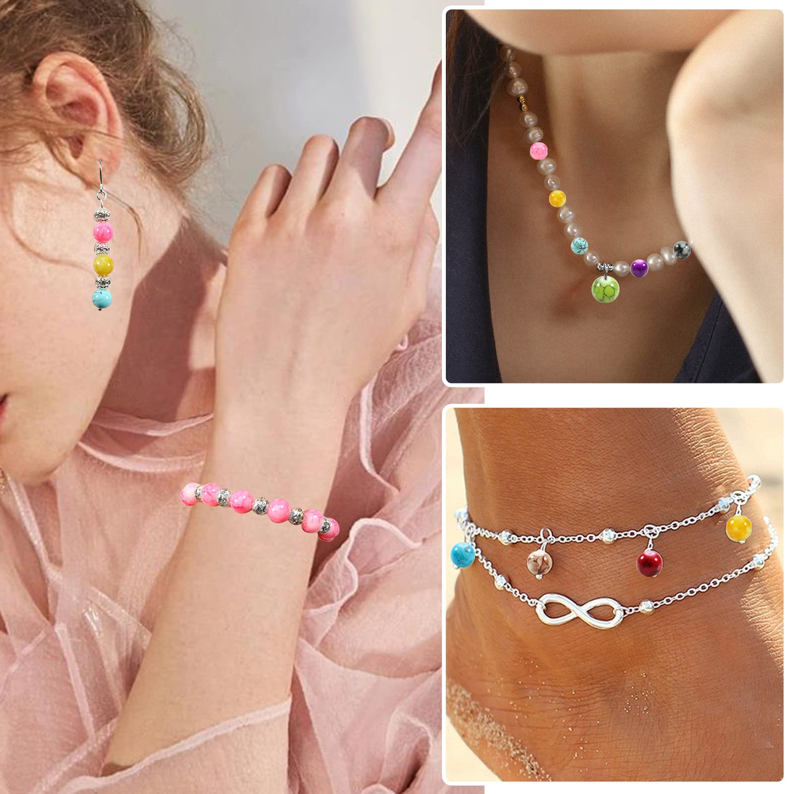 200 Perline In Cristallo Acrilico Colorate 10mm - Effetto Marmo Craquelé - Per Creare Gioielli, Bracciali, Collane E Progetti Fai Da Te
