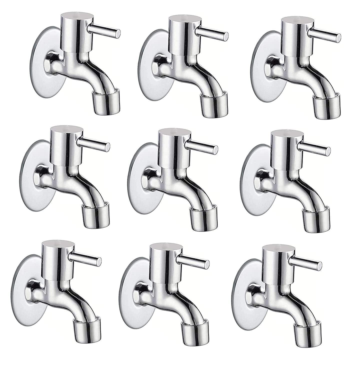 Alligator Stainless Steel Turbo Bib Cock Bathroom Tap with Wall Flange Chrome Plated (Pack of 9)