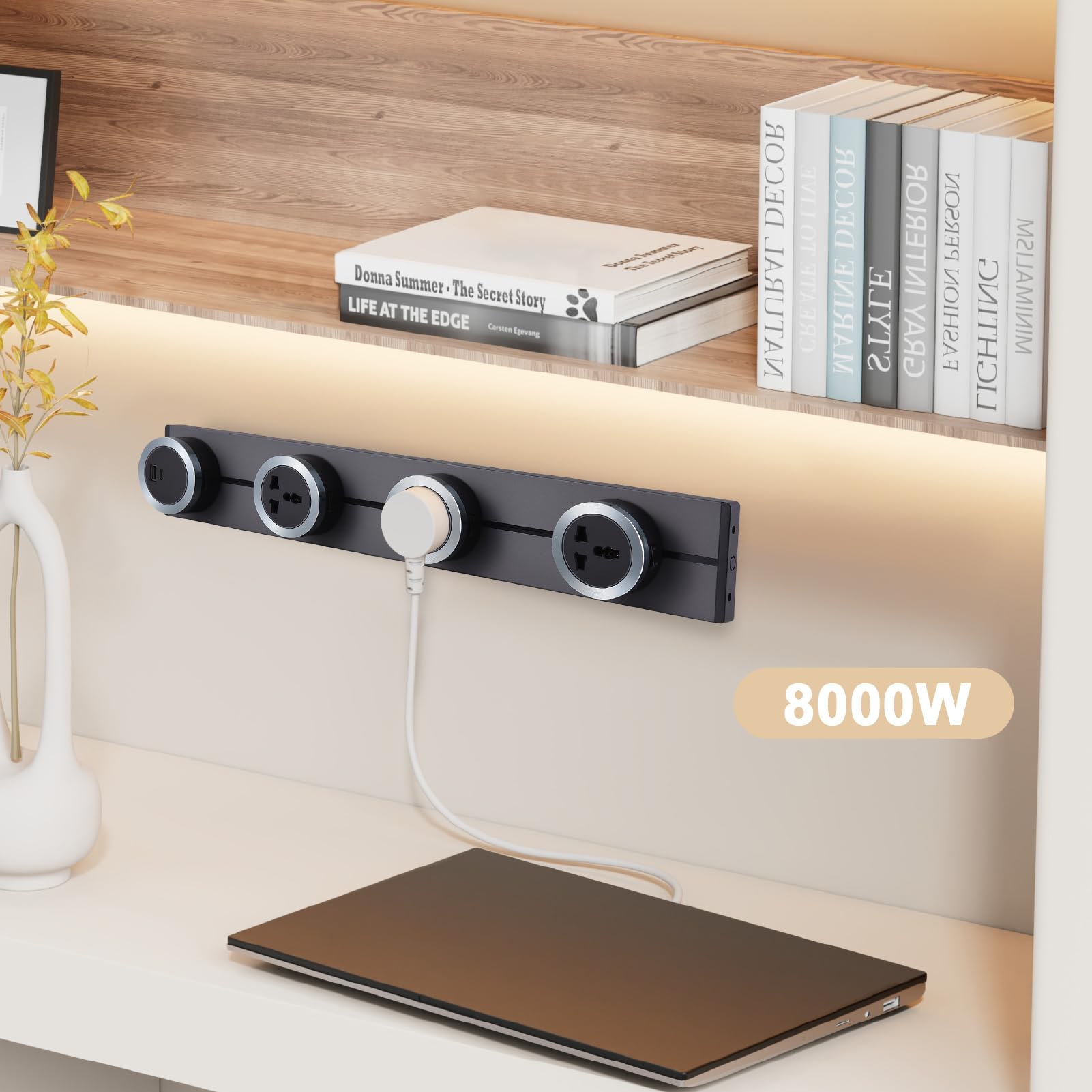 Track Socket Listwa zasilająca Listwa zasilająca z szyną przesuwną 8000 W Zdejmowany przedłużacz gniazdka Do montażu na ścianie z 3 * gniazdem zasilania i gniazdem USB do