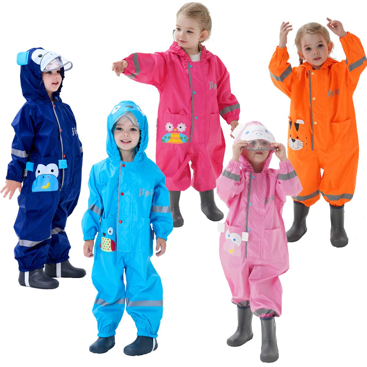 Regenmantel Kapuze Kinder Wasserdicht Leicht Regenanzug Einteilig | Mädchen Jungen Outdoor Regenoverall mit Transparenter Hutkrempe, Overall Regen, Regenjacken 1-8 Jahre, Wandern Matschoverall