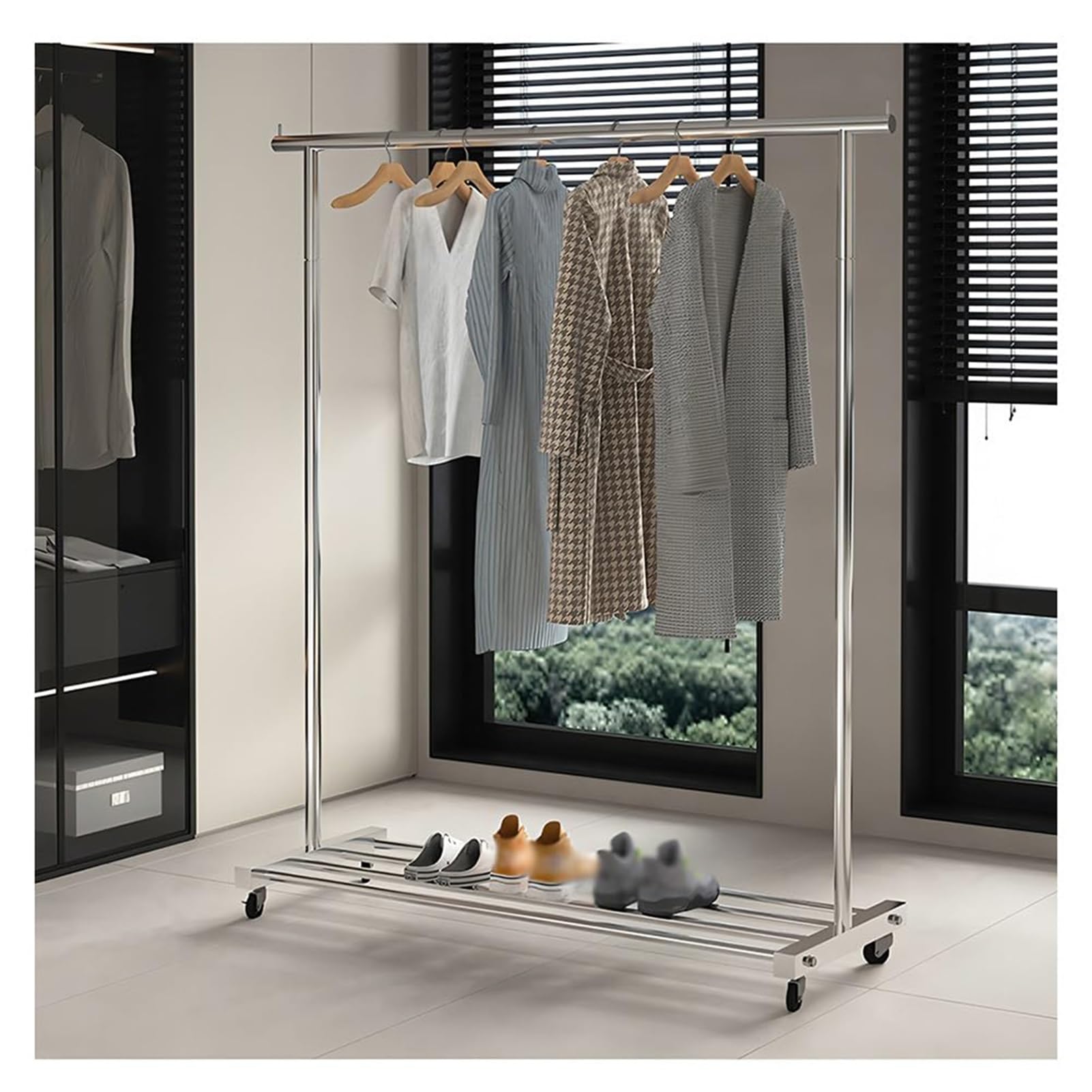 GUODDM Heavy Duty Rolling Hanging Clothes Rail With Wheels, Stainless Steel Freestanding Clothes Rack, Mobile Drying Rack For Hanging Coats Shirts Sweaters Skirts(100x40x165 cm)