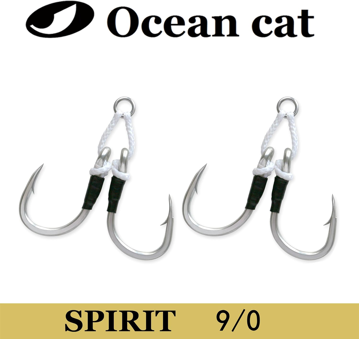 OCEAN CAT 10Pcs Fishing Assist Circle Hooks Rigged with White Kevlar Strings, High Carbon Steel Jigging Jigs for Saltwater and Freshwater