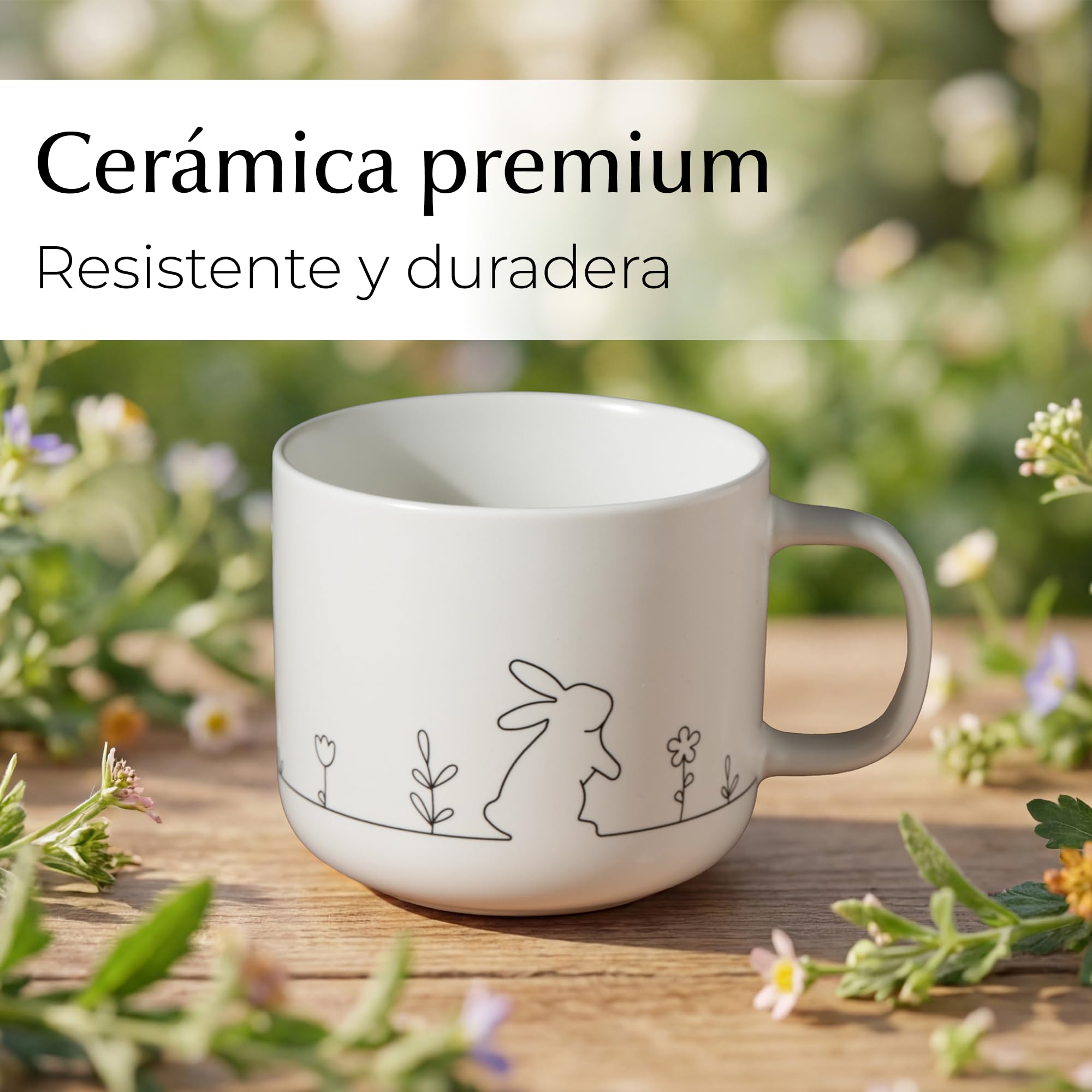 MIAMIO – Juego de tazas de primavera / 4 tazas de café de cerámica de 450 ml en colores pastel/tazas grandes de café y té con un diseño moderno – Regalo en Pascua y primavera (White)