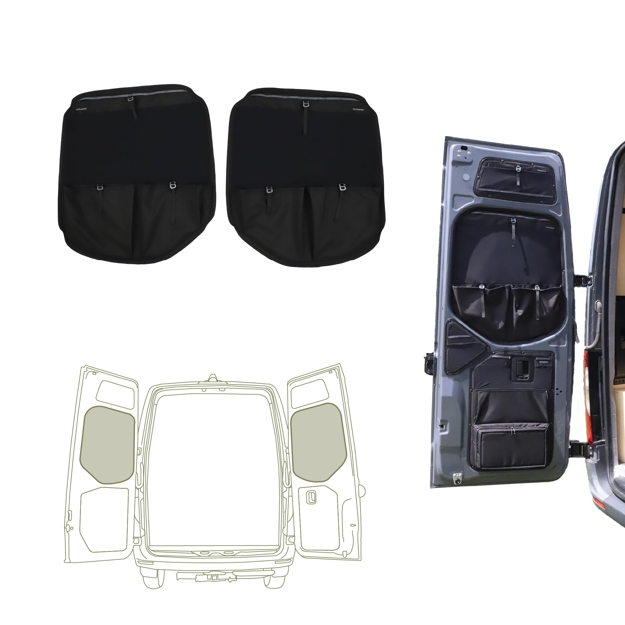 Vanessential Black Rear Door Middle Storage Panels (Pair) Designed For Mercedes-Benz Vs30 (Van Years 2019 To Current)