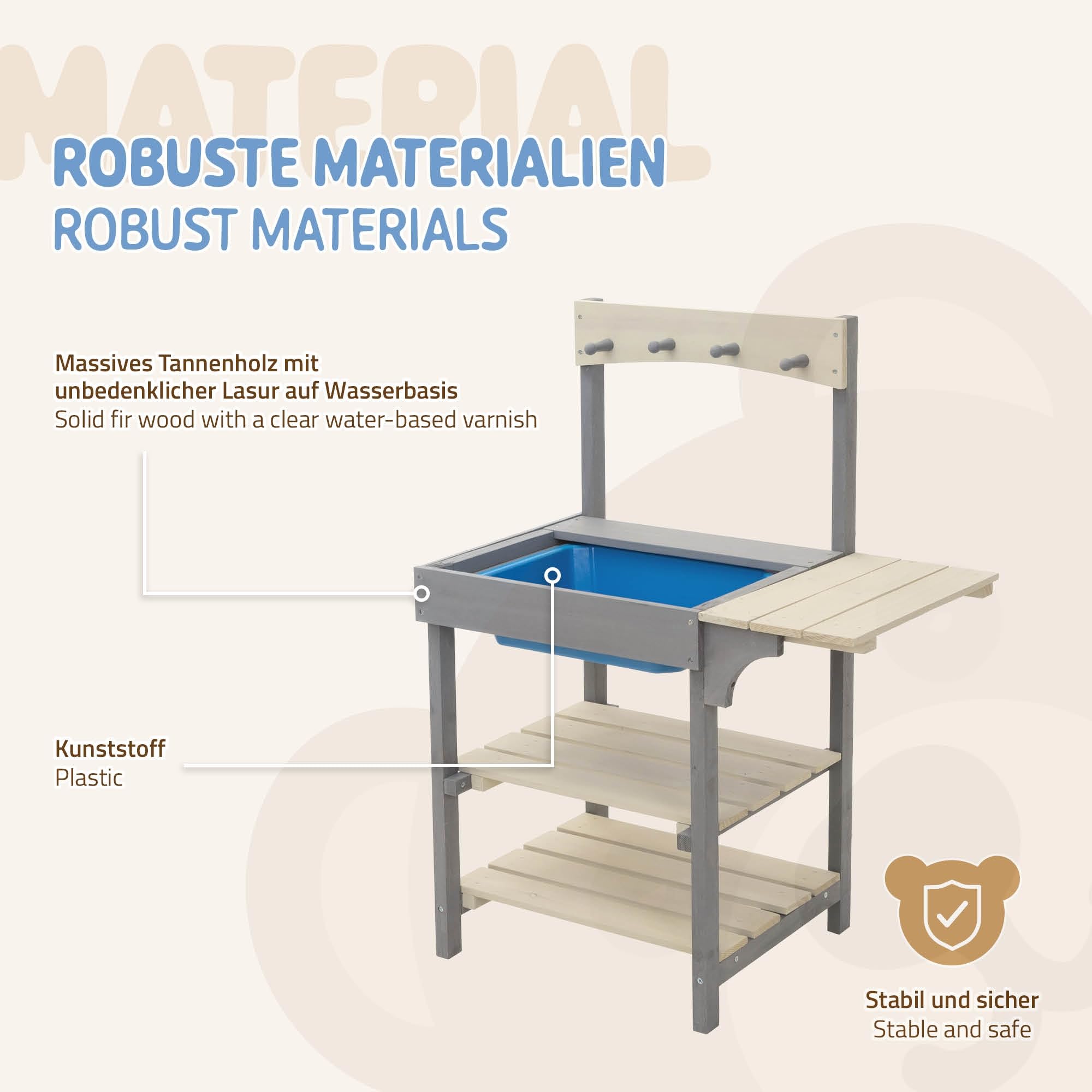 Joyz Kuchnia Blotna dla Dzieci Drewniana Outdoor, Solidne Drewno, Kuchnia Ogrodowa z Akcesoriami i Wyjmowanym Zlewem, Odporna na Warunki Atmosferyczne, Zabawka do Ogrodu dla Dzieci od 3 Lat