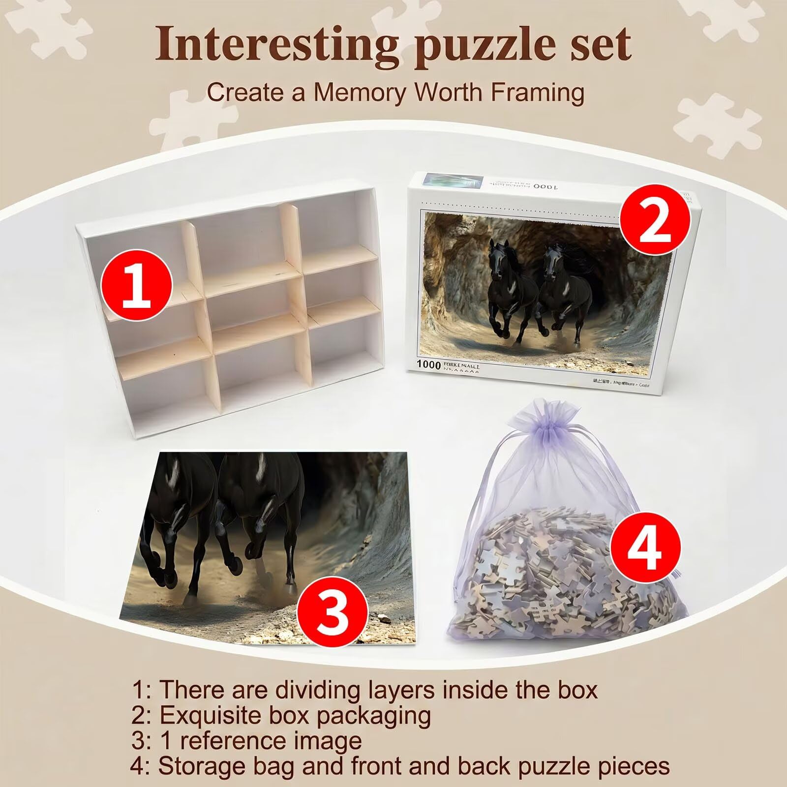 Puzzle 5000 Teile, Holzpuzzle Erwachsene [AAA], Impossible Game 156 x 105 cm, Kniffliges Denksport Spiel für Männer Frauen, Familienspiel, DIY Home Dekor,Geschenk für Geburtstag, Pferd Tier f0-654