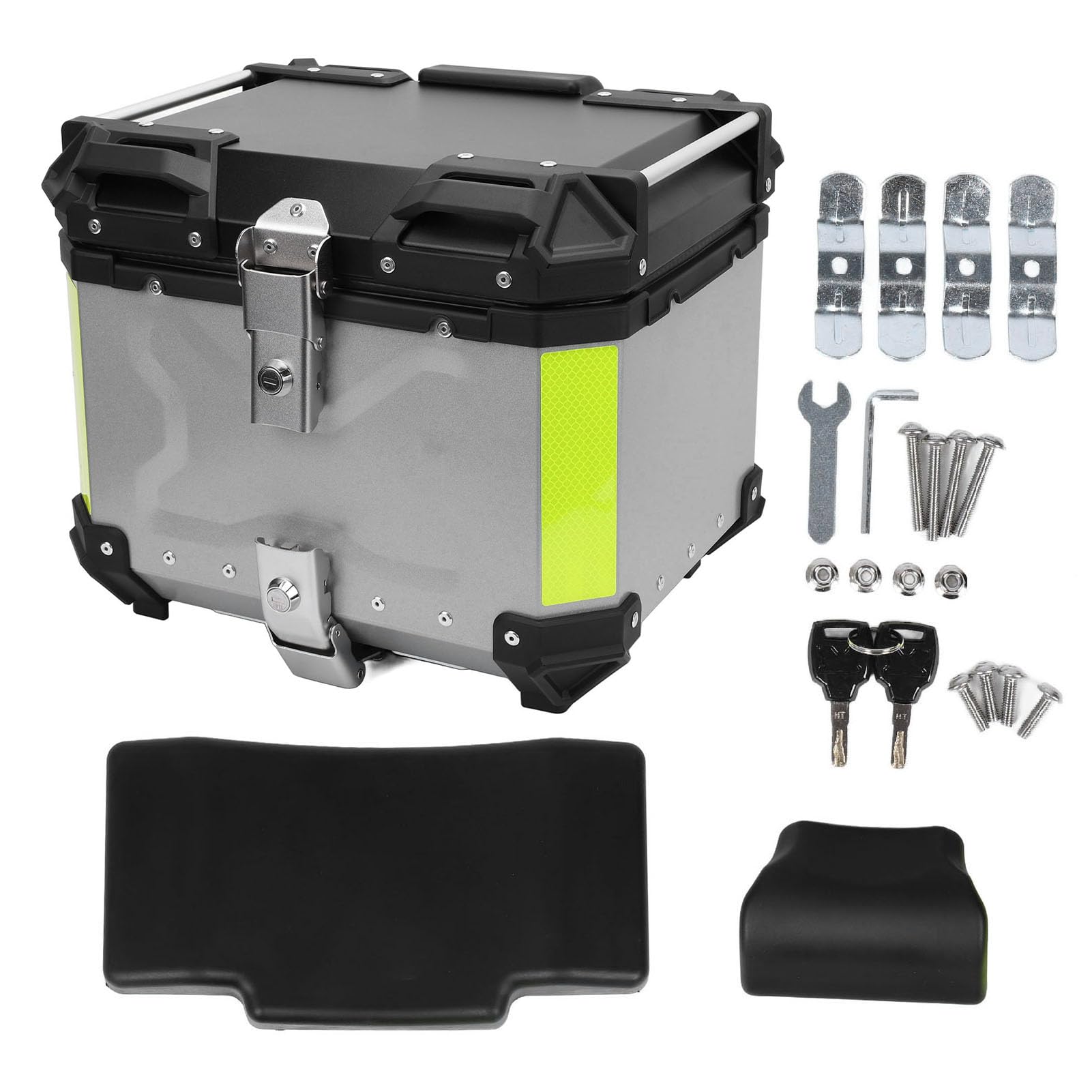 WINH Tylna Nośnik Magazynowy Motocykla, Refleksyjne Wyrównanie Paska 36L Aluminium Stopu (SILVER)