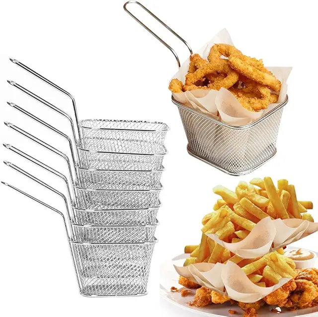 CYNNXIA Stainless Steel Fry Basket Set - 8 Mini Chip Baskets with Handle