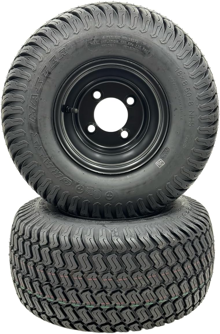 Set of 2-18x8.50-8 Flat Black Grass Master Turf Wheel Assembly