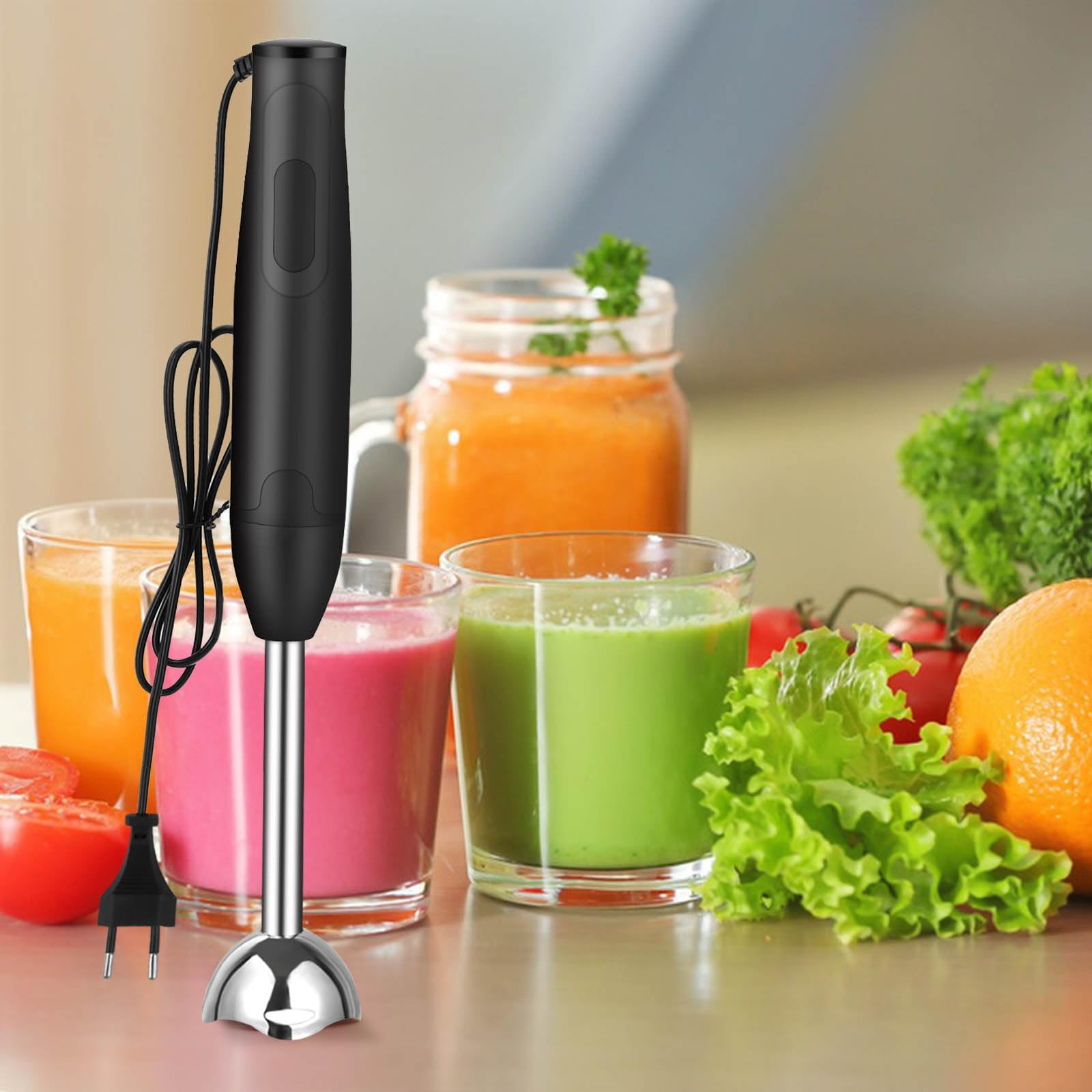 Frullatore a Immersione, 400 Watt in Acciaio Inox per Pappe, Frullati, Salse e Zuppe, Nero/Acciaio