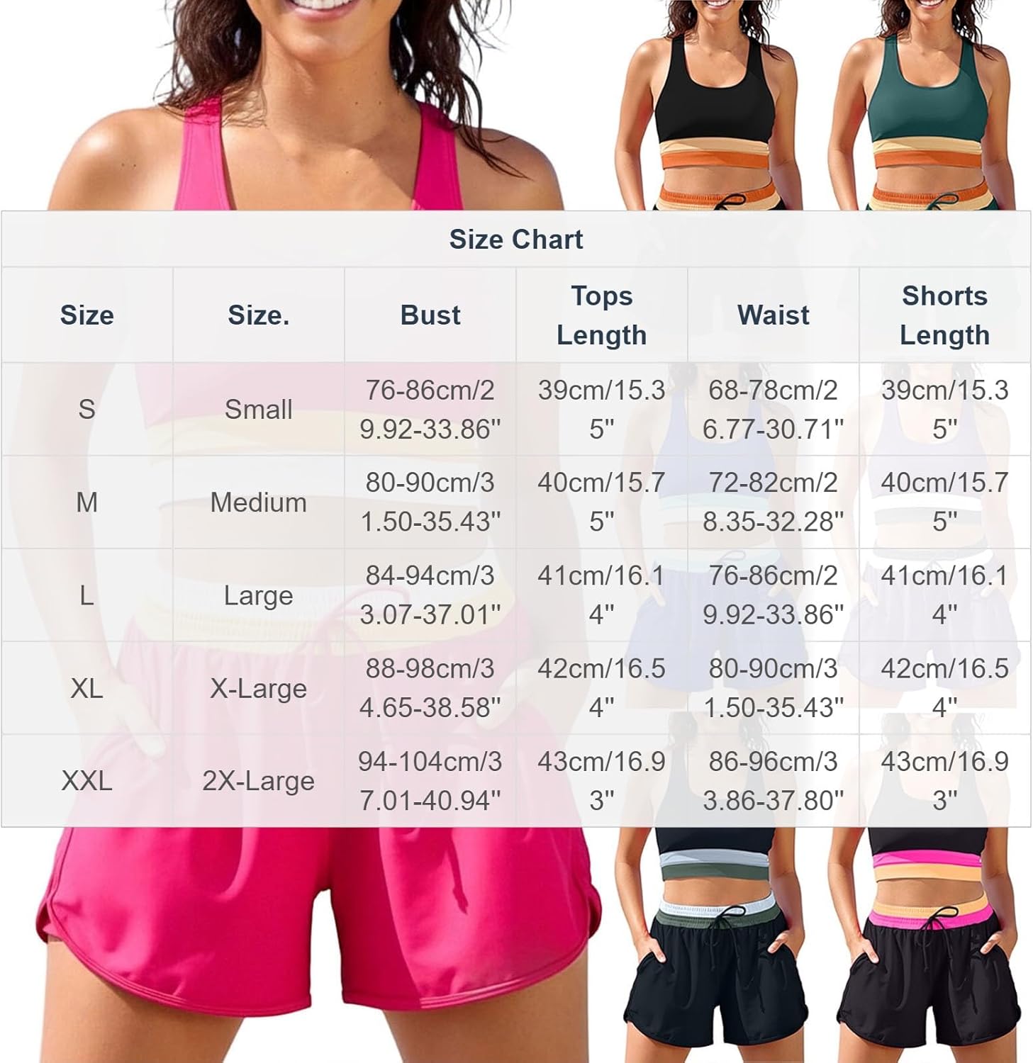 YRAETENM Two Piece Swimsuit for Women Modest Bathing Suits with Shorts Cute Color Block Bikini Sets Casual Vacation Swimwear