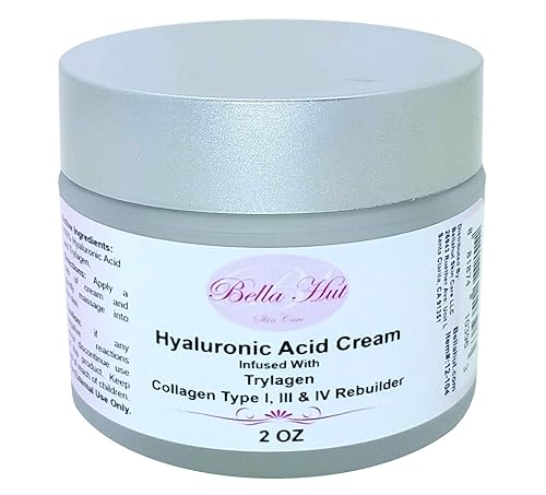 Bellahut Crema 100% ácido hialurónico (2 onzas, 16 onzas) infundida con TRY-LAGEN Ayuda a reconstruir, organizar y proteger los tipos de colágeno