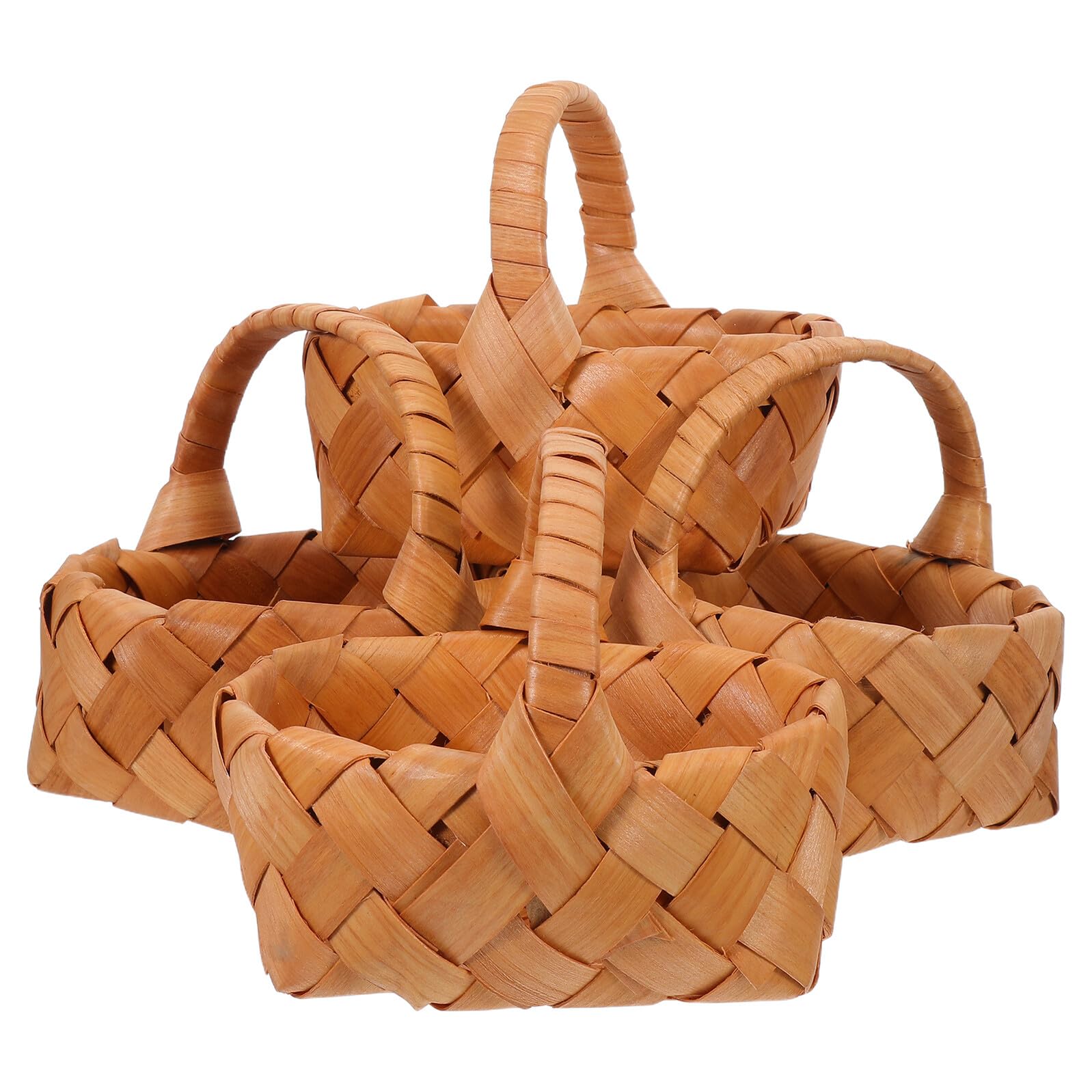 VALICLUD Mini Cestas Tejidas de Madera con Asa, 4 Unidades para Almacenamiento y Adorno de Bodas