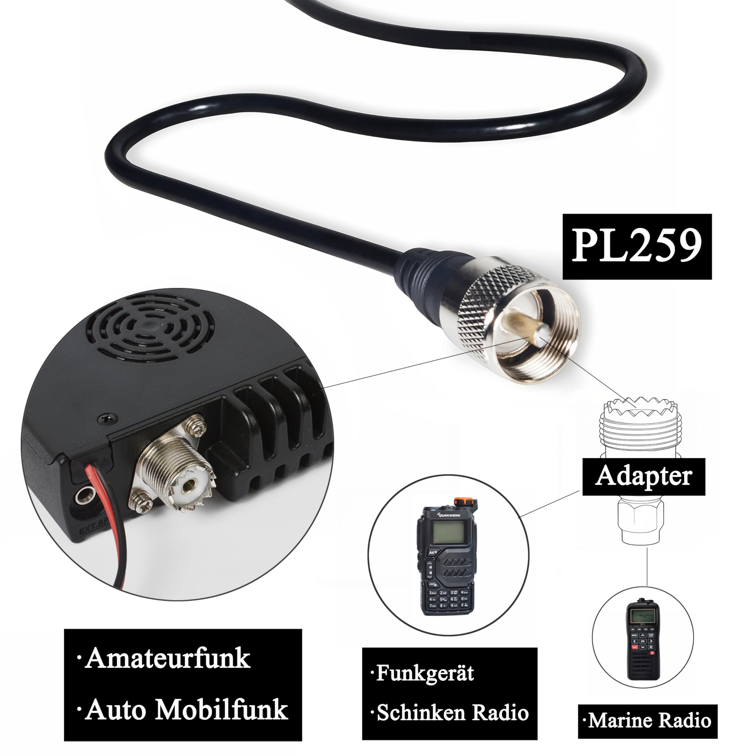 HYS Amateur - Antena de radio VHF/UHF (2 m/70 cm, base magnética, 4 m, cable RG-58 con conector PL259 MS10)