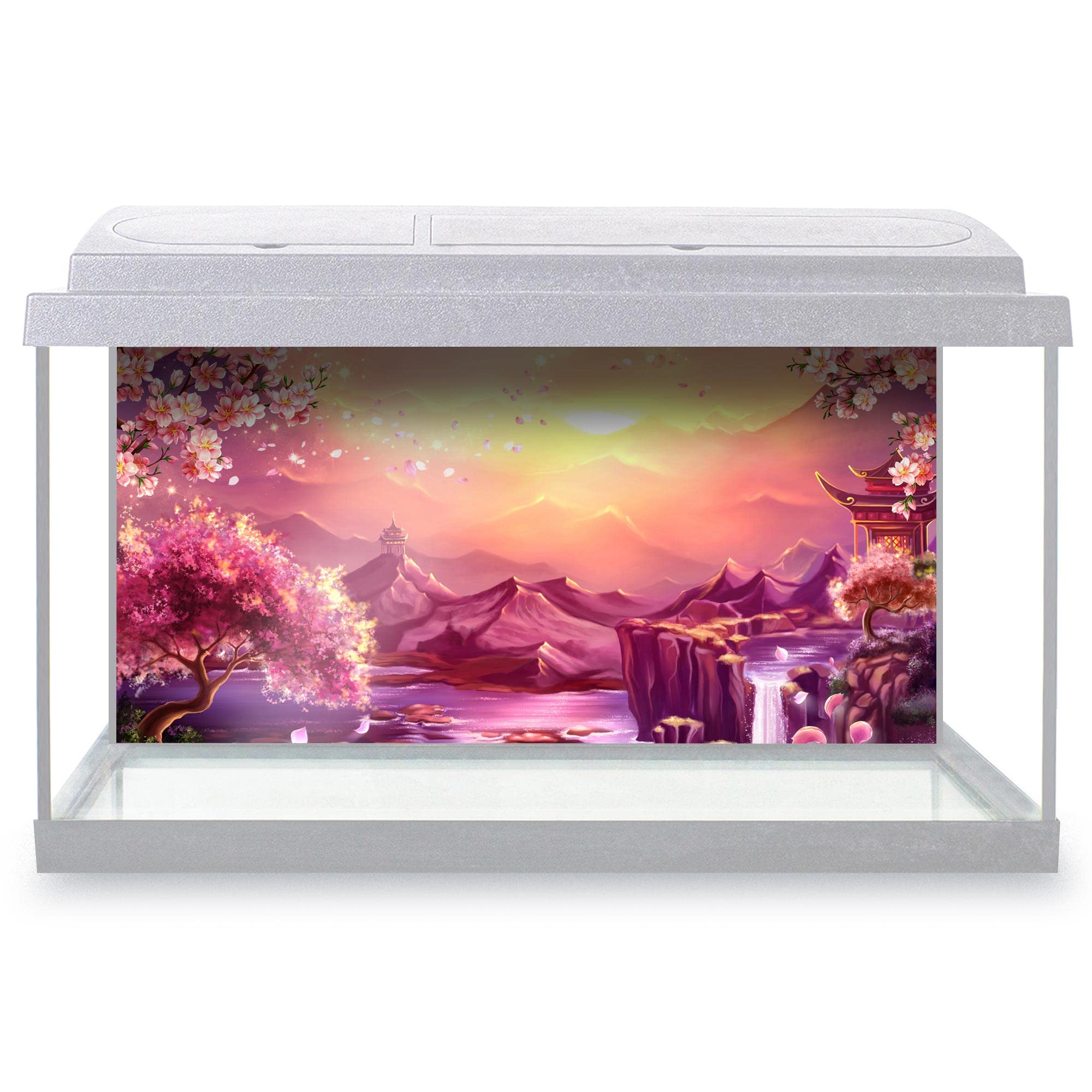 DV DESIGN Fish Tank Background 90x45cm - Pink Japanese Landscape Sunset Waterproof Vinyl Static Cling #14437