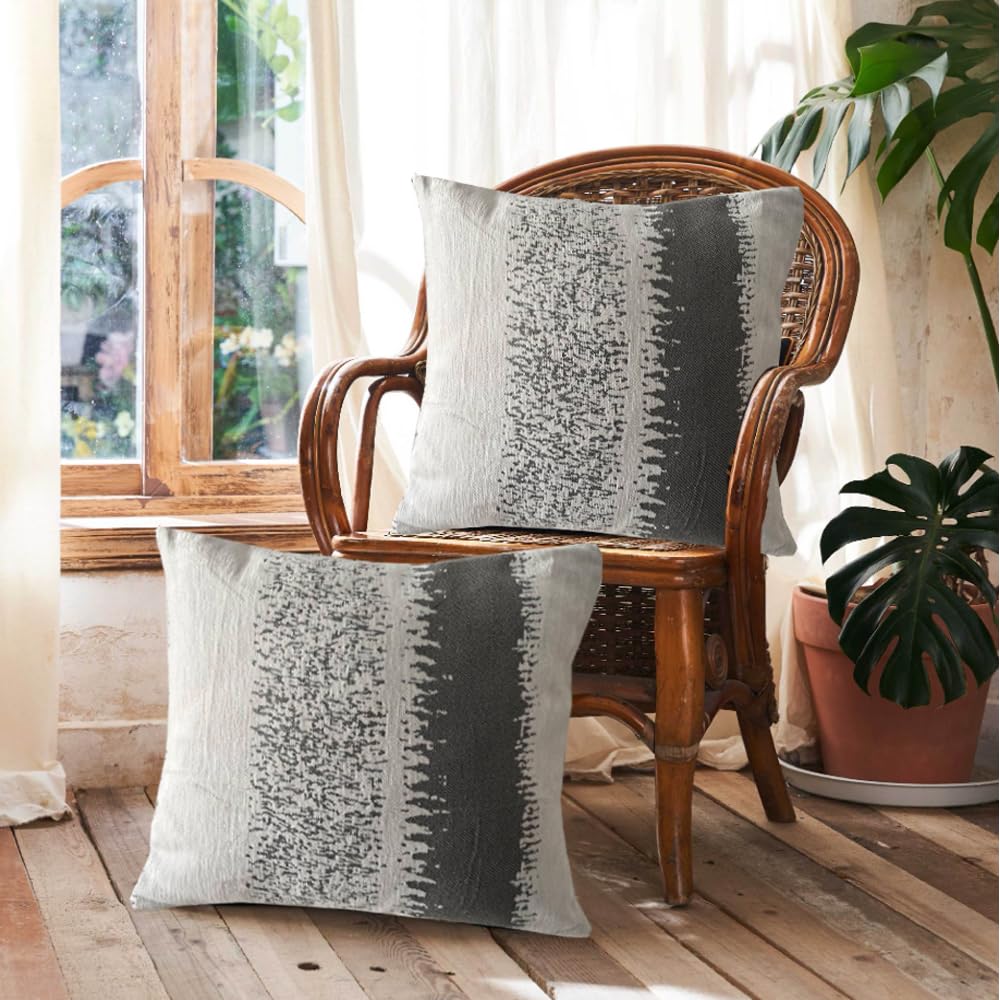JOSVRAC Grey Cushion Cover 55x 55cm Gray and white Square Chenille stripes Throw Pillow Case Set Cushion Covers for Living Room Sofa Bed Bedroom Home Decor Garden Couch decoration pillowcase set of 2