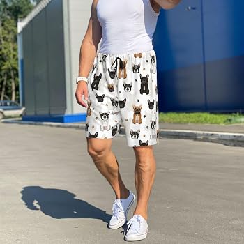 Men's French Bulldog Pajama Shorts - Soft Lounge Sleep Shorts With Pockets, Elastic Waist (S-XXL, Casual, Winter Comfort)