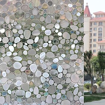 No-glue Cobblestone 3D statik Pencere folyosu su ge irmez cam filmi, buzlu cam dekoratif  kartma pencere cam film  kartma oturma odas  i in ofis mutfak g r nt  korumas  Home banyo tasar ma sahiptir, Style1-cobblestones, 45*200cm17.7x78.7inch