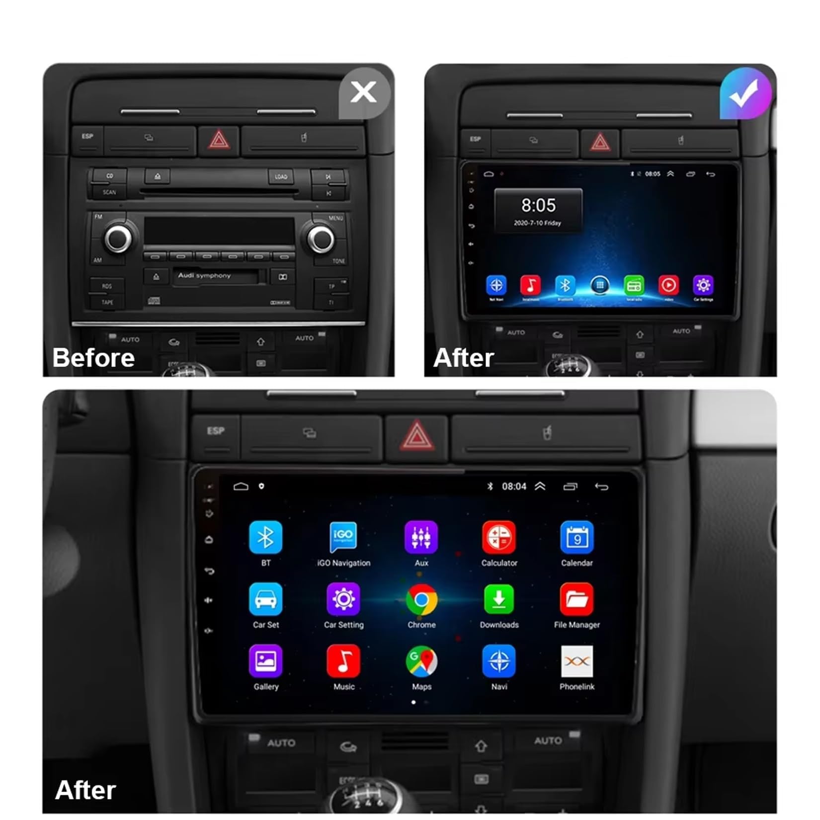 Radio samochodowe z systemem Android 15 do Audi A4 B6 B7 S4 B7 B6 RS4 SEAT Exeo 2008-2012 zestaw głośnomówiący radio samochodowe z Bluetooth WiFi Carplay Android Auto USB AUX FM, kamera