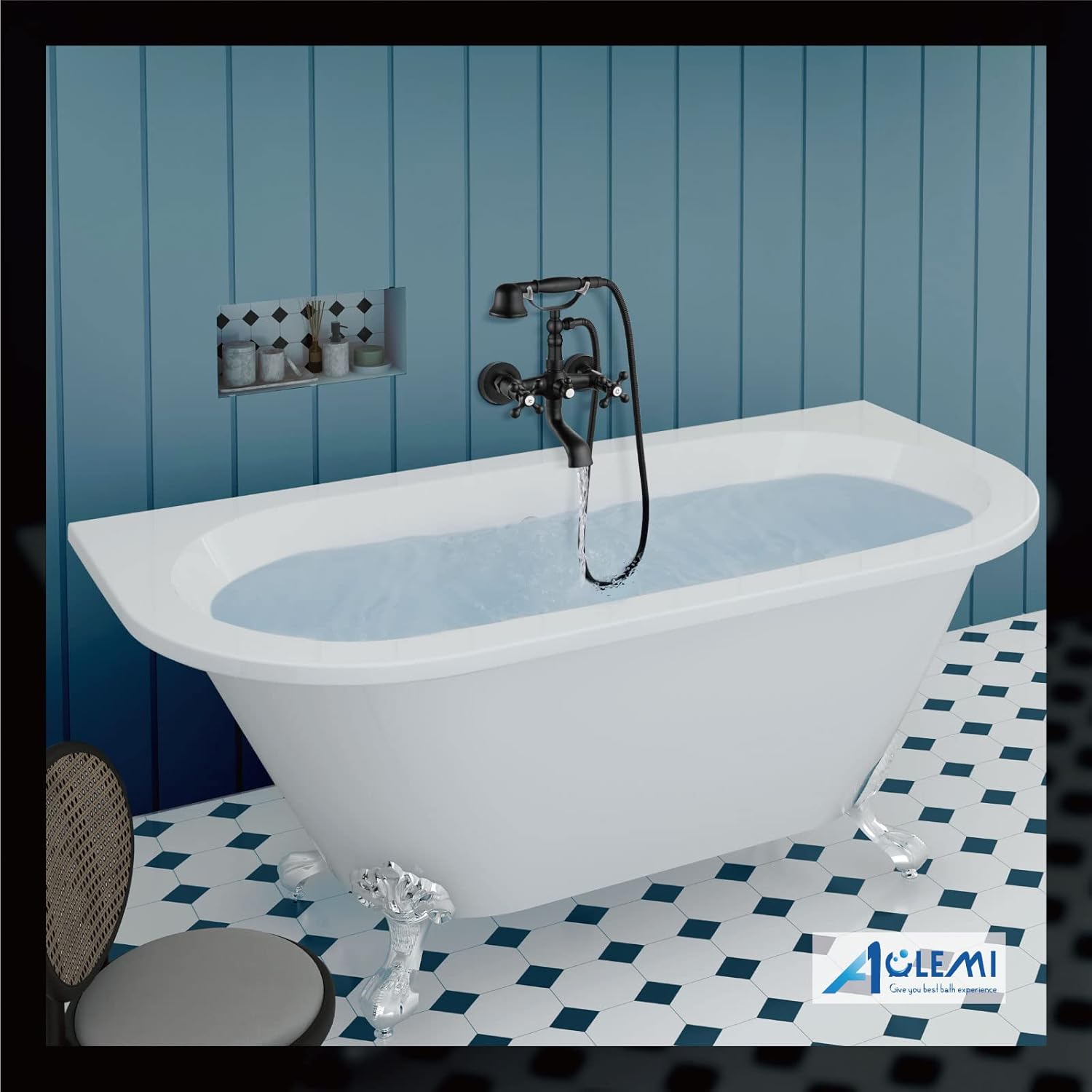 Aolemi Matte Black Wall Mount Bathtub Faucet with Hand Shower Sprayer Bathroom Tub Faucet Double Cross Handle Telephone Shaped Handheld Sprayer Shower Set Mixer Tap Vintage - Image 8