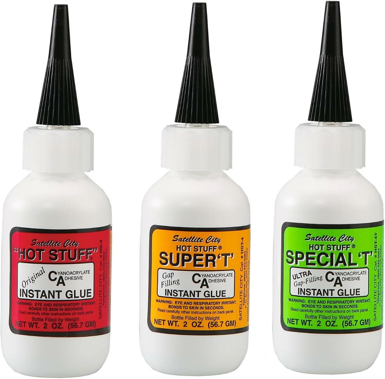 Satellite City CA Glue Set of 3 - (1) Original Thin, (1) Super T Medium, (1) Special T Thick - 2 oz Bottles