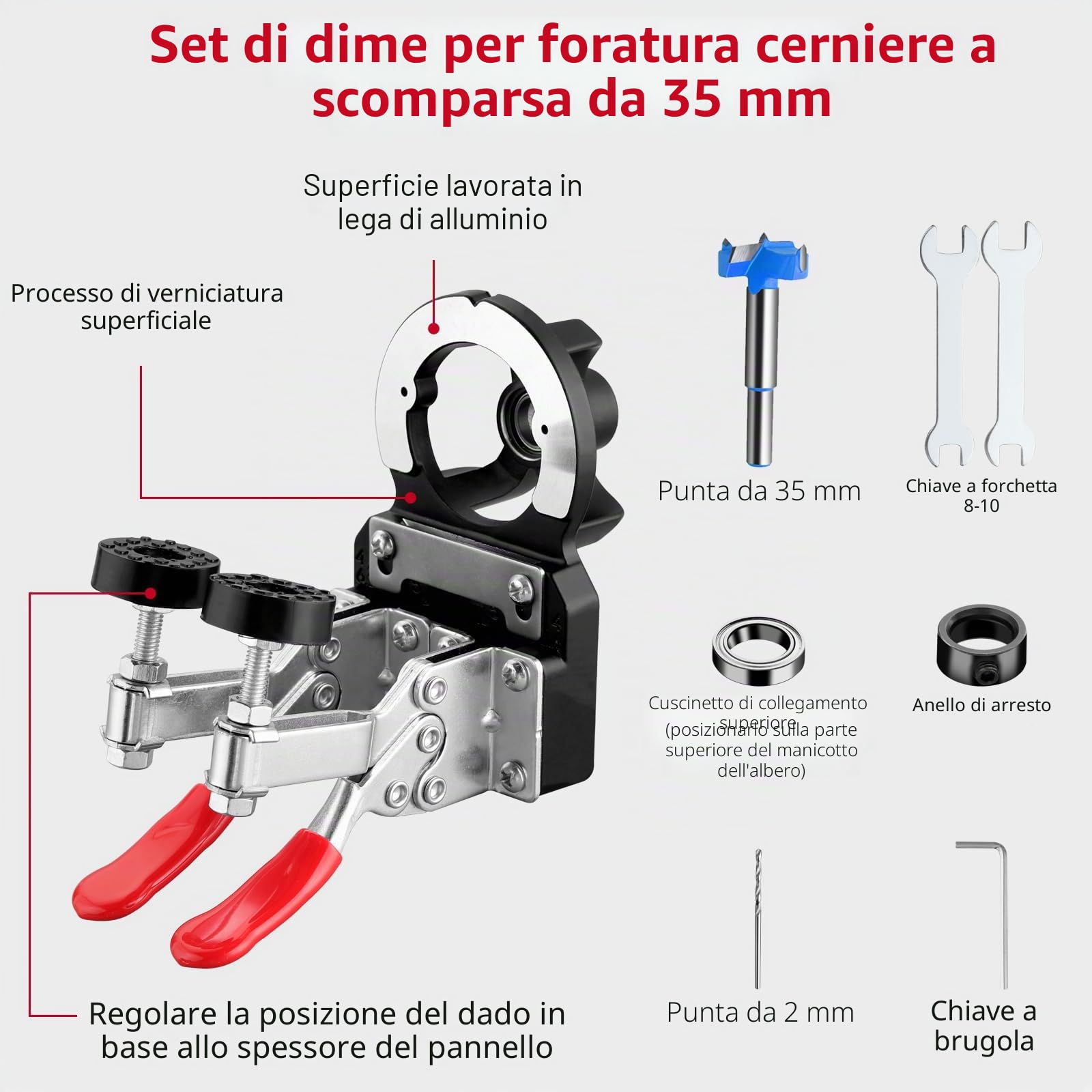 XUNTOP Dima di Foratura Cerniera 35mm Doppia Clip Fissa Più Stabile Dima per Cerniere Nascosta Materiale in Lega di Alluminio per Forare Cerniere Nascoste e Serrature Lavorazione del Legno Fai da Te