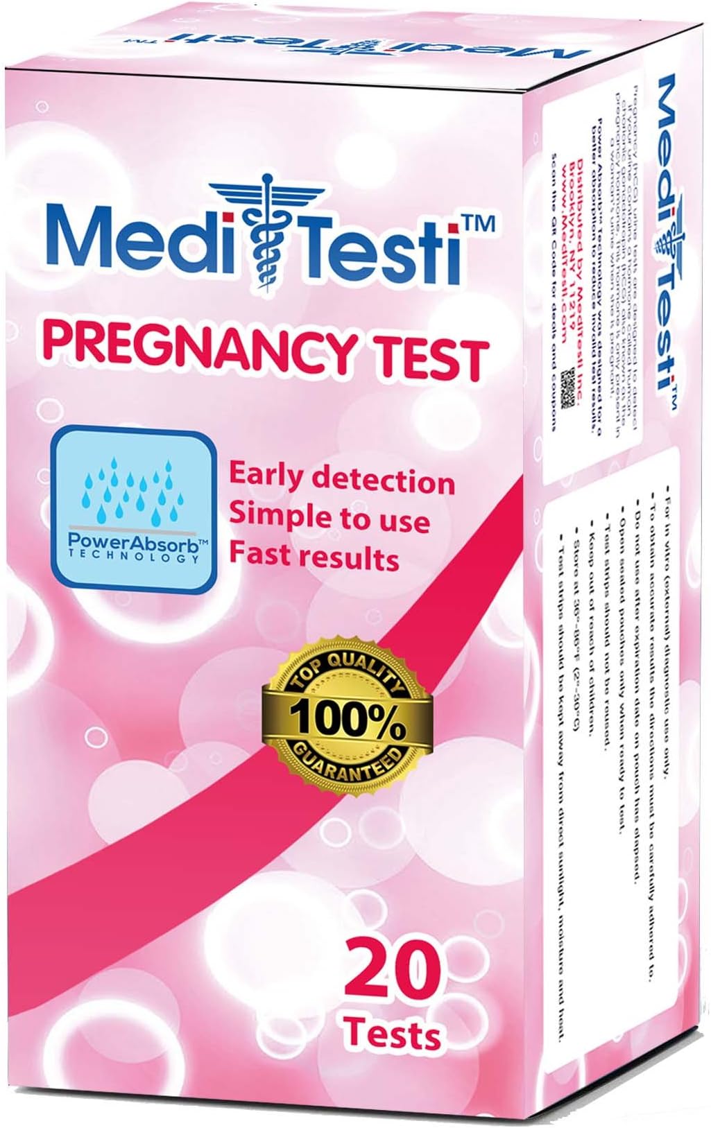 MediTesti Pregnancy Test - Early Detection with Power Absorb Technology - Includes 20 Pregnancy Test Strips (HCG Test)