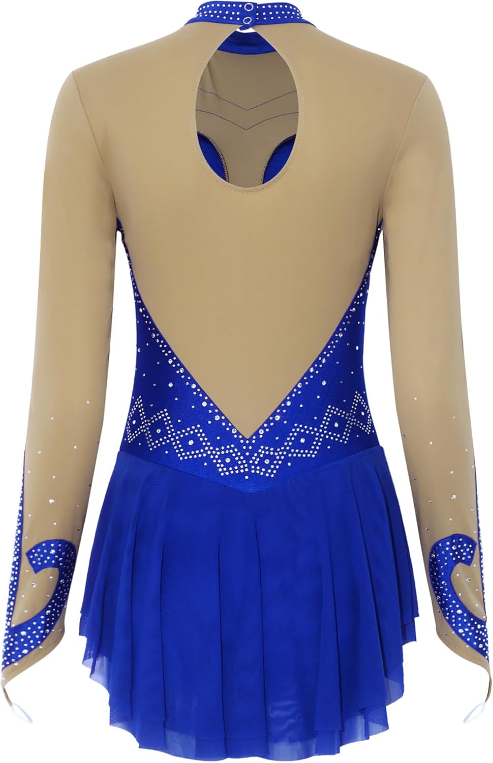 Hularka Women's Shiny Rhinestone Long Sleeve Figure Ice Skating Dresses Artistic Competition Perform Wear