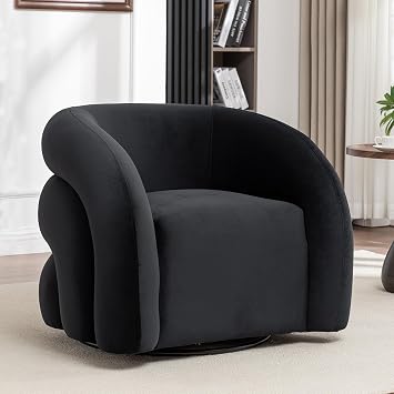 Velvet Swivel Accent Chair for Living Room - Modern Round Armchair,360 Swivel, No Assembly Required, Comfortable Plush Upholstered Barrel Chair for Bedroom Reading ApartmentBlack
