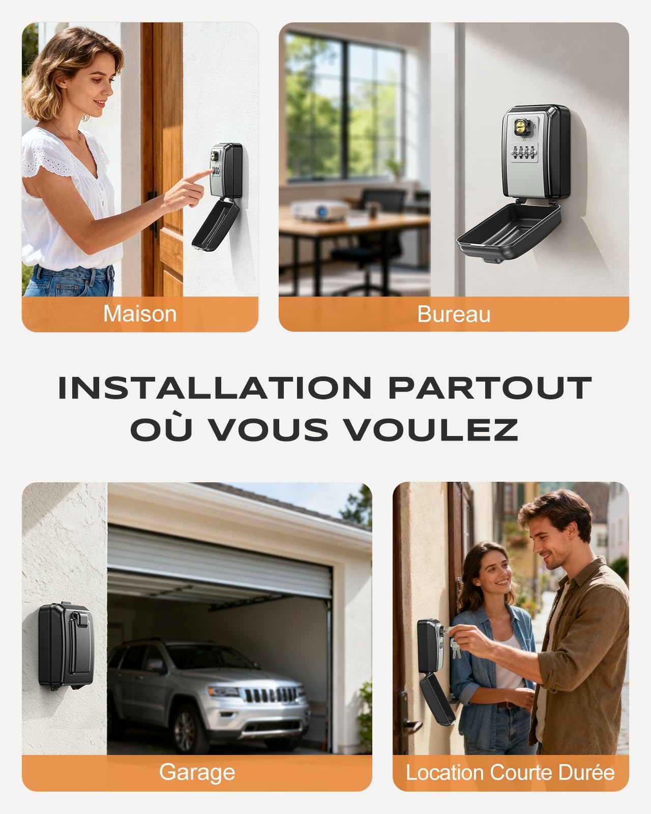 Mohard Boite a Clef Securisee Exterieur avec Clé de Secours Réinitialisable, Boite à Clé Murale à Combinaison 4 Chiffres, Grande Capacité & Imperméable Coffre Fort a Clefs pour Maison Bureau Garage
