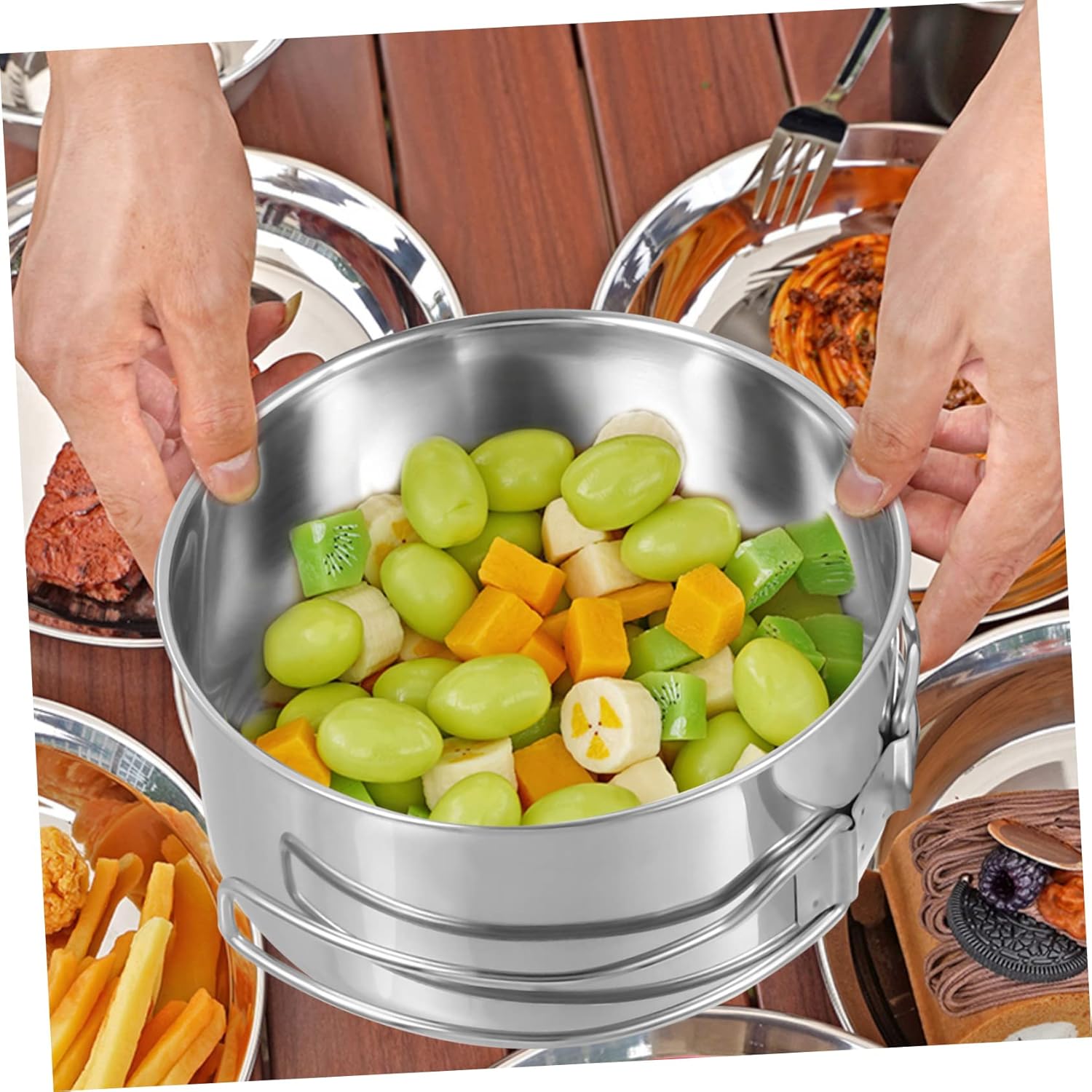 Outdoor Stainless Steel Cooking Pot and Pan Stackable Cookware for Camping Picnic Hiking Non Stick Space