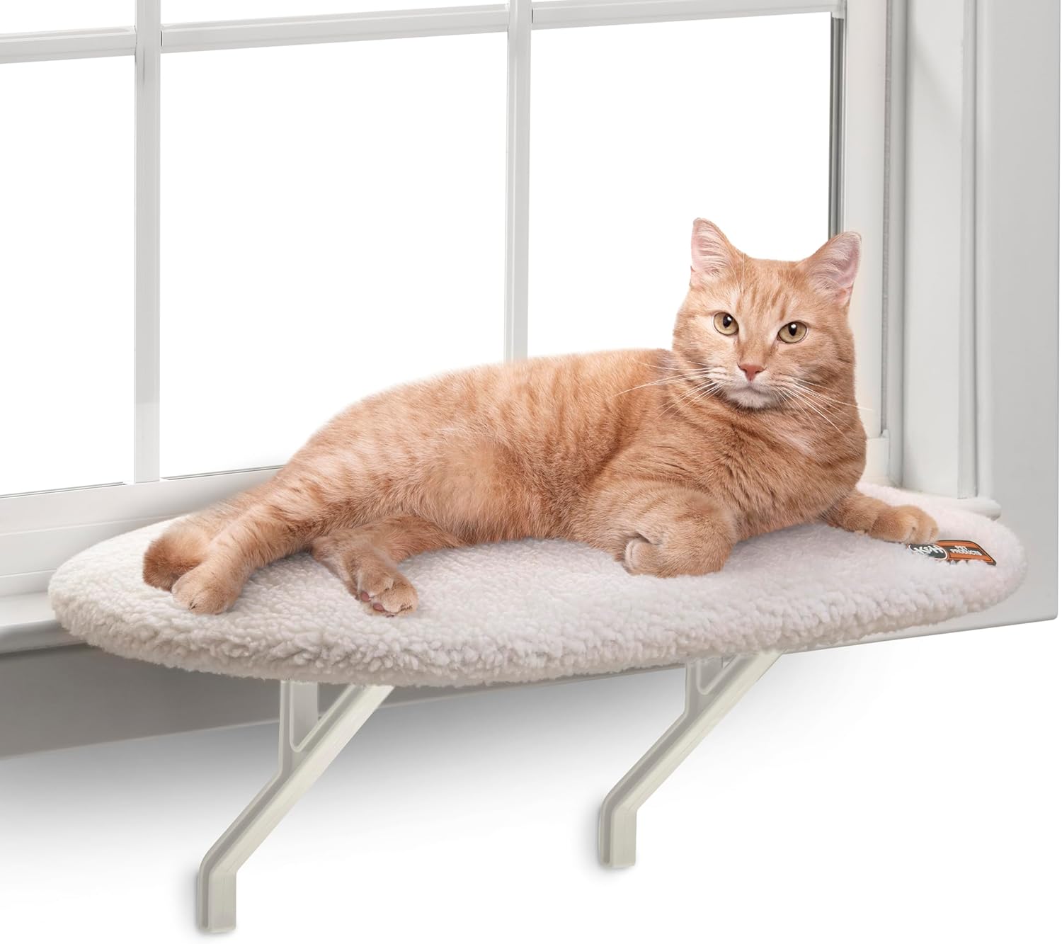 K&H Cat Window Perch Kitty Sill - Cat Window Hammock Bed with Strong Suction Cups Hold 40 lbs, Cushioned Windowsill Bed for Indoor Cats, Washable Cover, Cream Fleece, 24 x 14 Inches