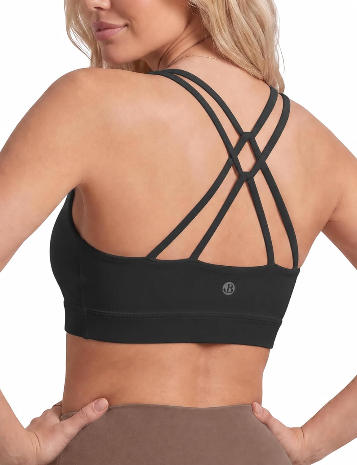 Buauty Sports Bras for Women, Double Thin Strap Cut Out Back Medium Support Padded Workout Yoga Bra Crop Top