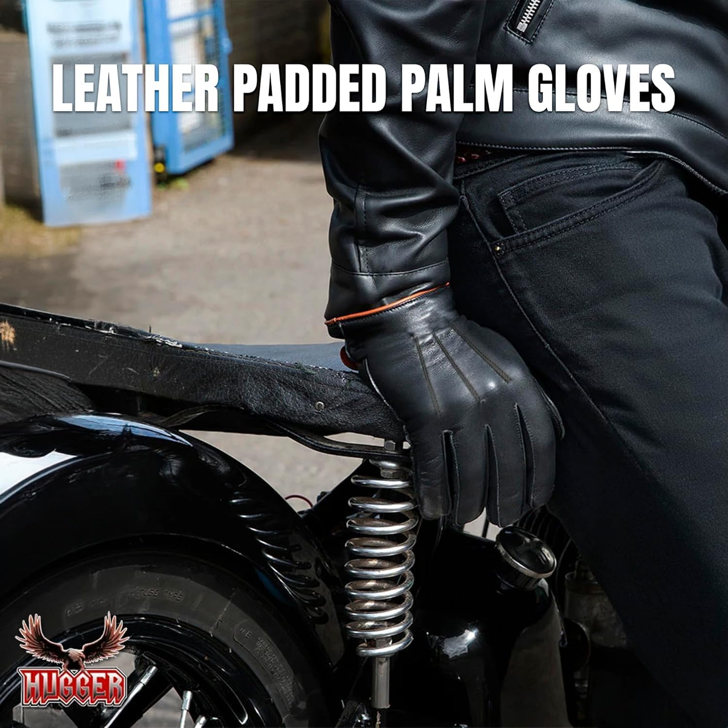 Hugger Men's Motorcycle Black Gauntlet Gloves Deerskin Lined Cold/Wind Resistant - Image 4