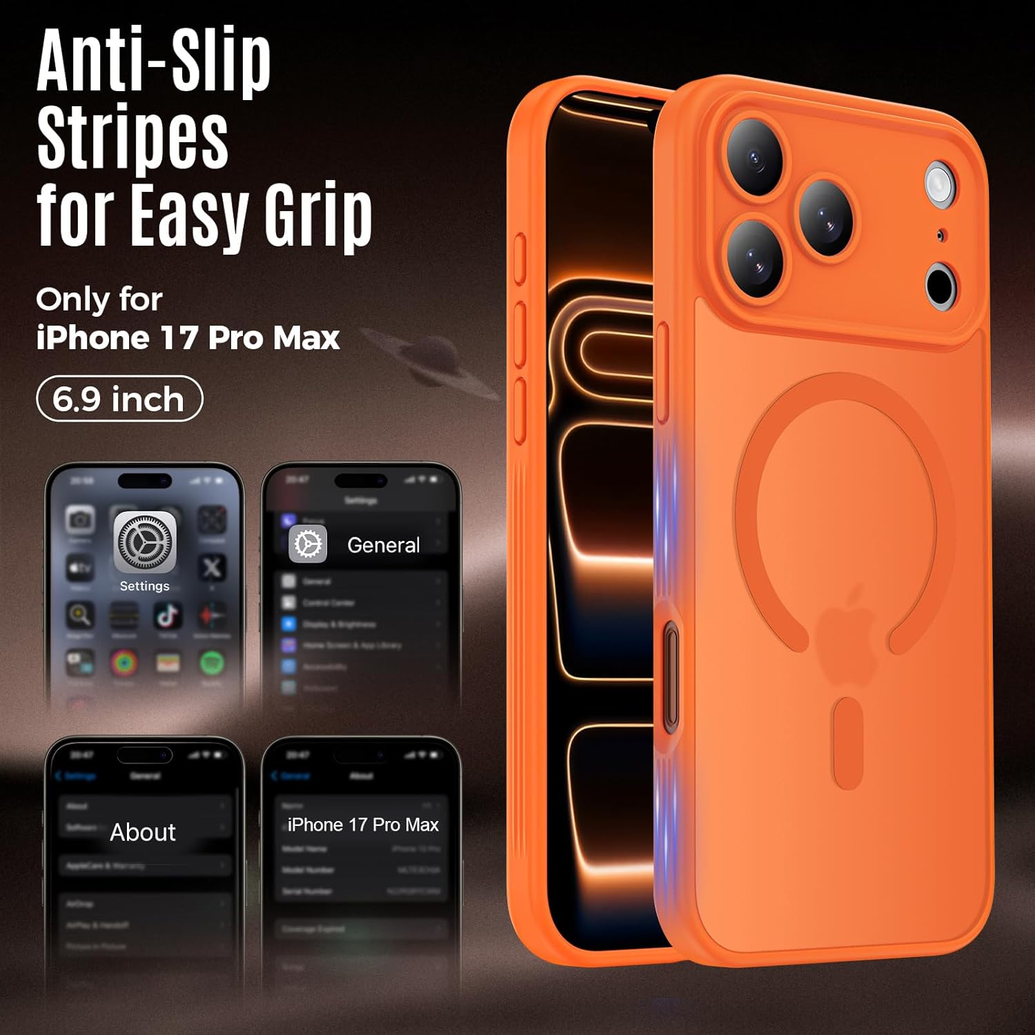 Designed for iPhone 17 Pro Max Case, Compatible with MagSafe, [Camera Protection] [15FT Military Drop Protection] Shockproof Translucent Matte Anti-Slip Phone Case, 6.9", Cosmic Orange