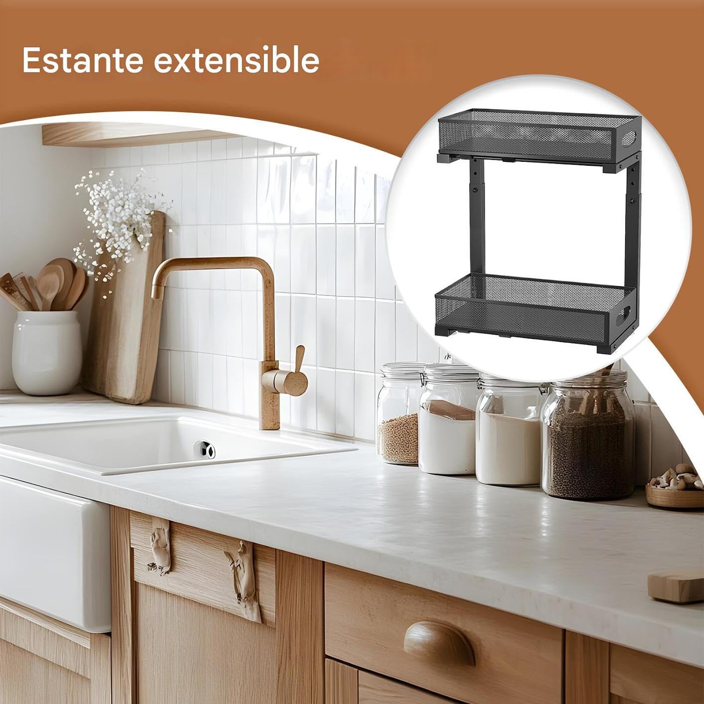 Organizador Para Debajo Del Lavabo Del Baño Organizador De Almacenamiento | Estante Organizador Ajustable En Altura Para Cocina Armario Hogar Cuarto De Lavado Y Baño