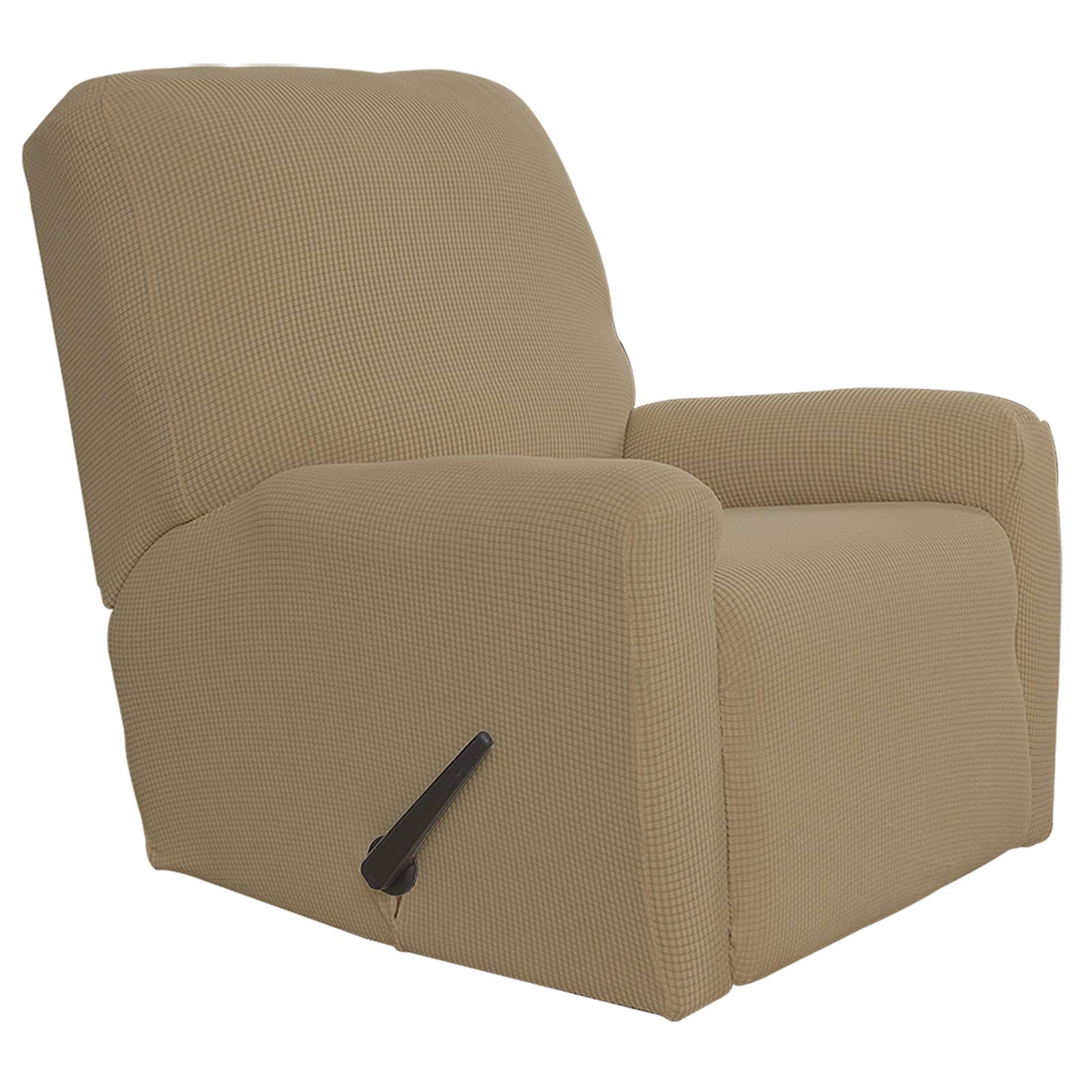 Easy-Going Recliner Stretch Sofa Slipcover Sofa Cover 4-Pieces Furniture Protector Couch Soft with Elastic Bottom Kids Spandex Jacquard Fabric Small Checks(Recliner,Tan,Large)