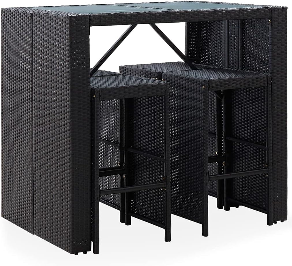 5 Piece Patio Bar Set Poly Rattan and Glass Black Furniture Sets