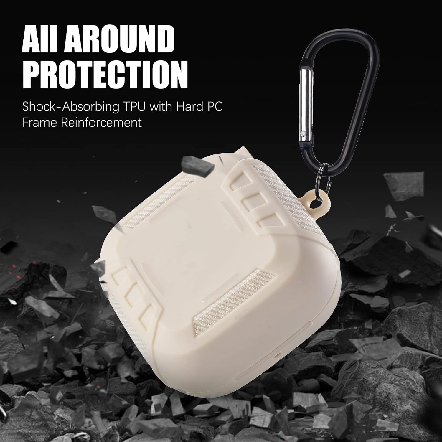 AIRSPO Compatible with Powerbeats Pro Wireless Earbuds Case TPU Military Shell Full Body Protective Cover Skin for Powerbeats Pro (Ivory) - Image 3