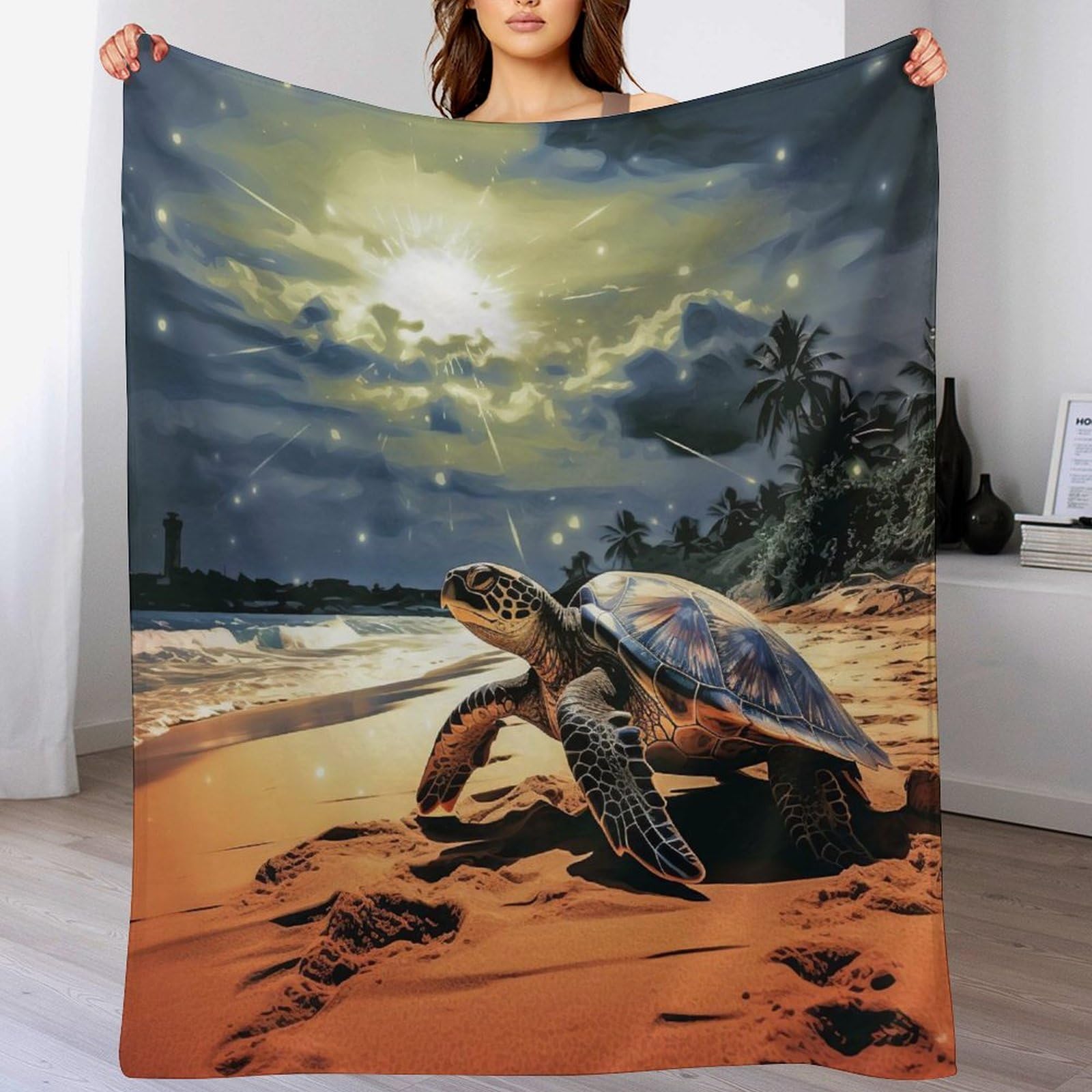 Manta de tortugas marinas de franela de 130x150 cm para sofa en las cuatro estaciones