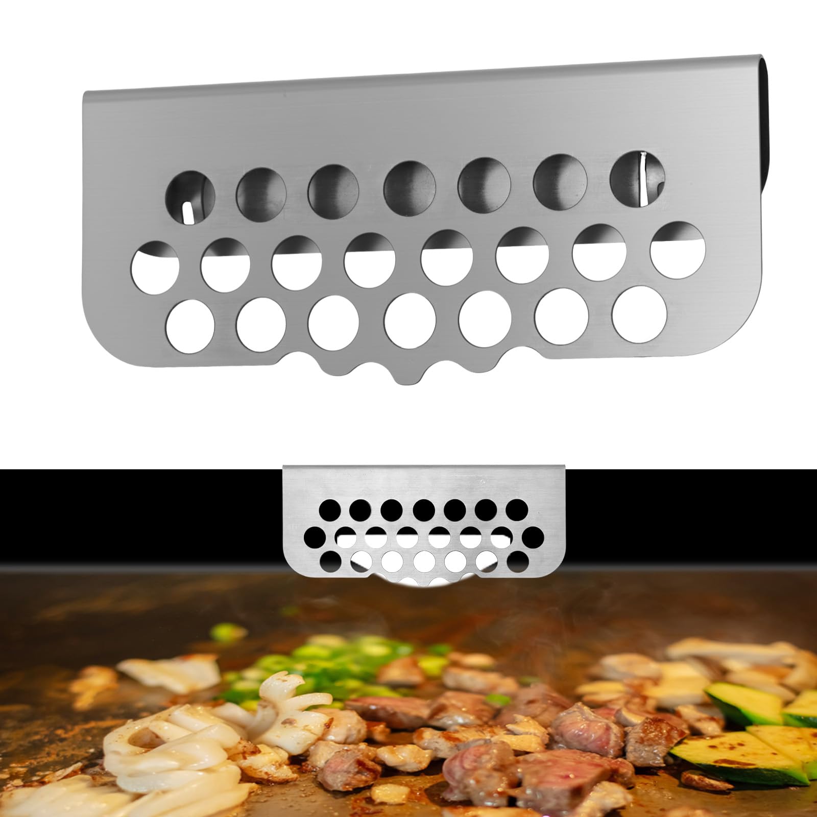 Grease Gate for Blackstone Griddle, Stainless Steel BBQ Grease Trap Guard Hole Blocker Goalie Cover Fits 28in/71.12cm & 36in/91.44cm Griddles or Approx. 2.3in/5.8cm High & Narrow Hook Accessories Part