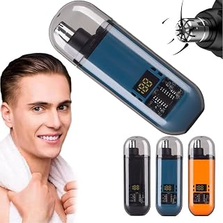 Nose and Ear Hair Trimmer for Men, 2025 Rechargeable Painless Nose Trimmer with LED Display, IPX7 Waterproof Dual Edge Blades with Dust Cap for Travel and Home Use (Blue)