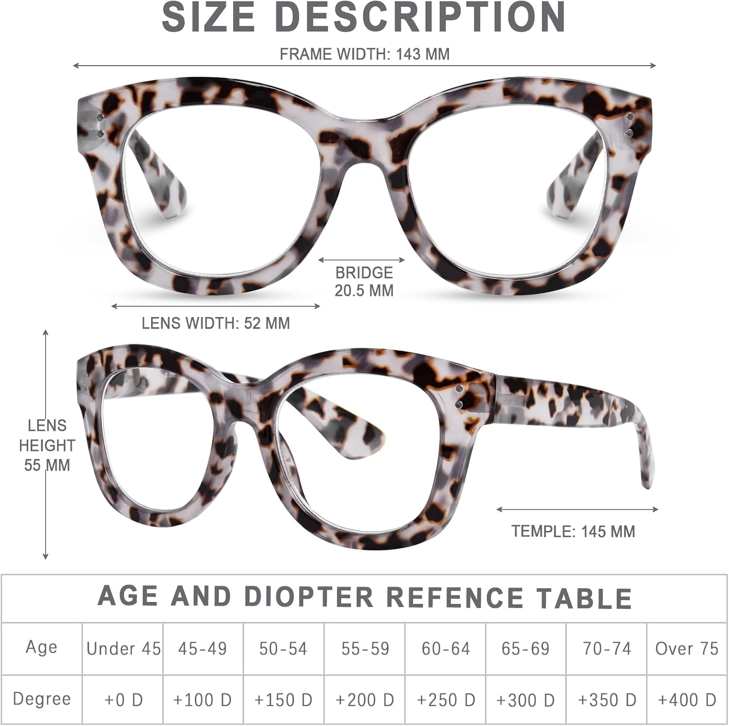 Oprah Style Reading Glasses for Women, Oversized Stylish Blue Light Blocking Computer Readers Ladies with Spring Hinge - Image 3