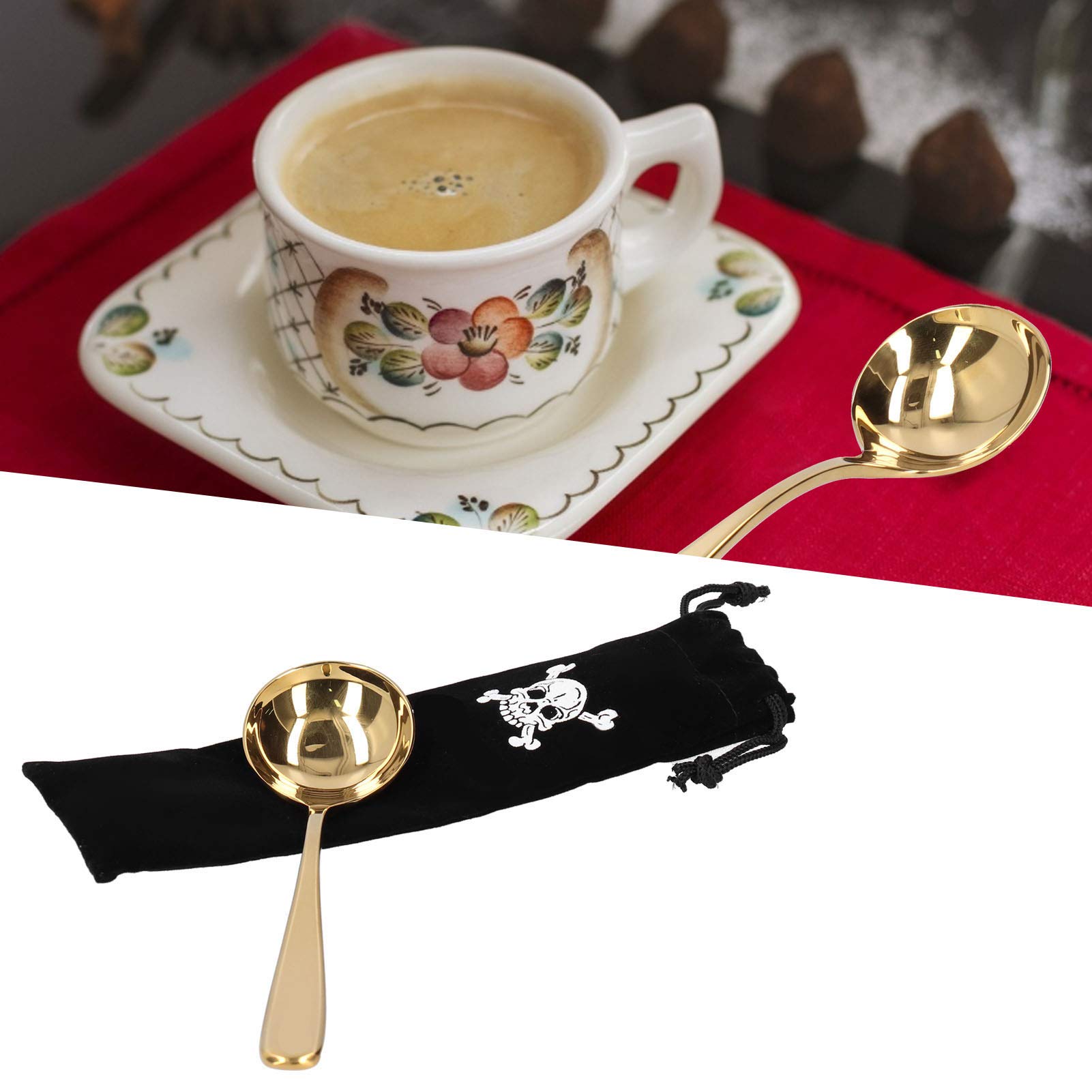 Sharainn Coffee Cupping Spoon, Stainless Steel Milk Foam Dessert Spoon with Storage Bag(Golden) - Image 2