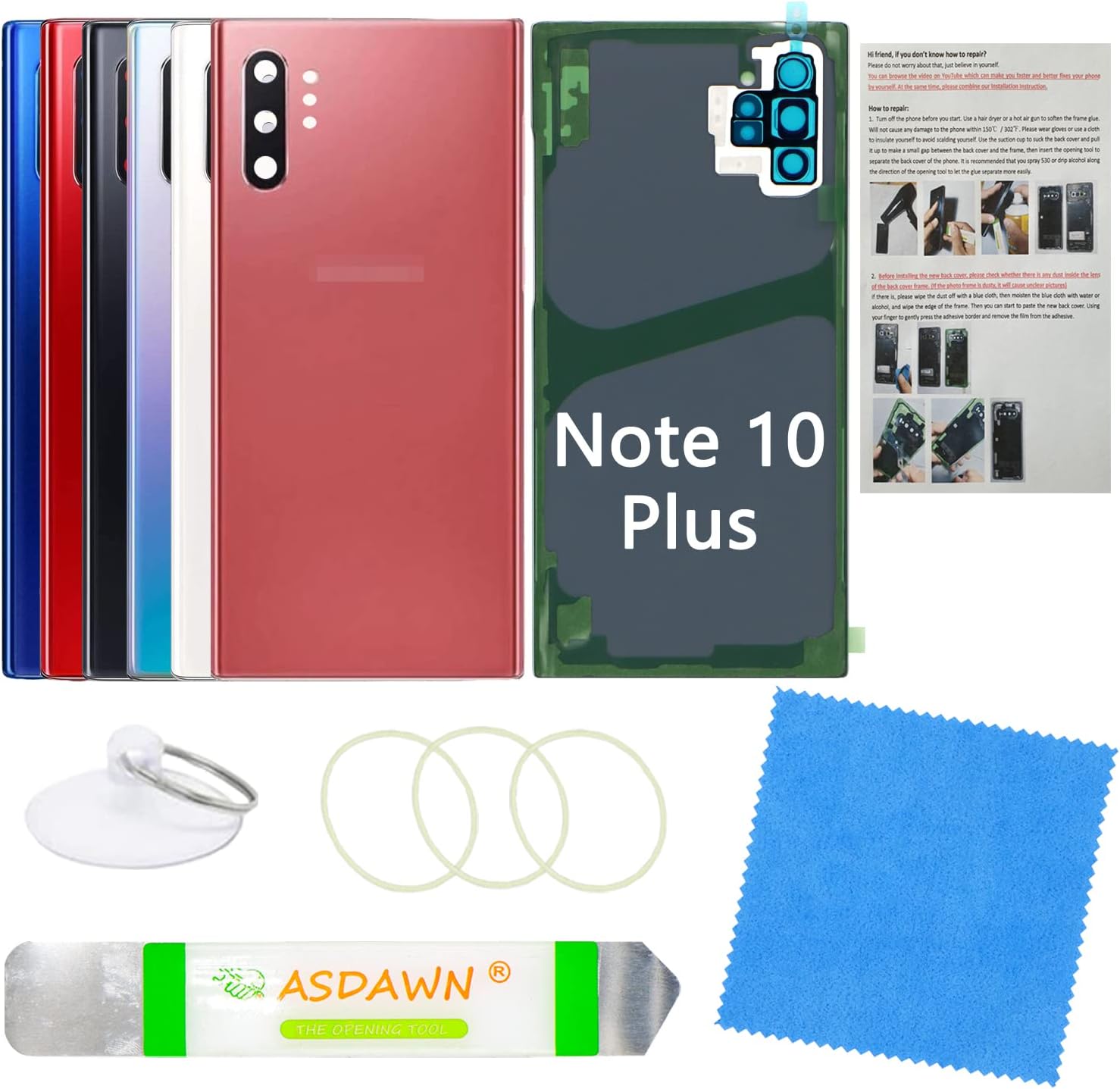 Galaxy Note 10+ Back Cover Glass Replacement with Pre-Installed Camera Lens + All The Adhesive + Installation Manual + Repair Tool Kit for Samsung Galaxy Note 10 Plus SM-N975 All Carriers (Aura Pink)